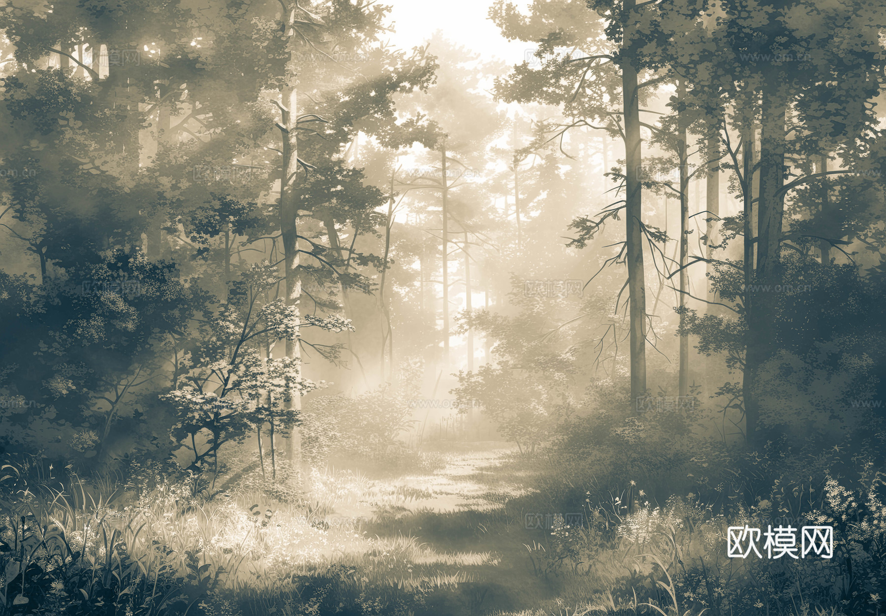 欧式田园热带雨林壁纸下载（渲染图5）