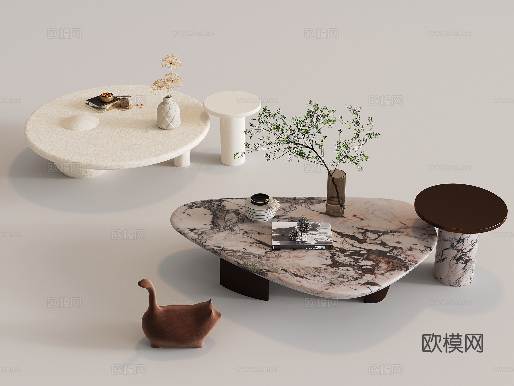 茶几 石材茶几 岩板茶几 圆几 茶几组合su模型