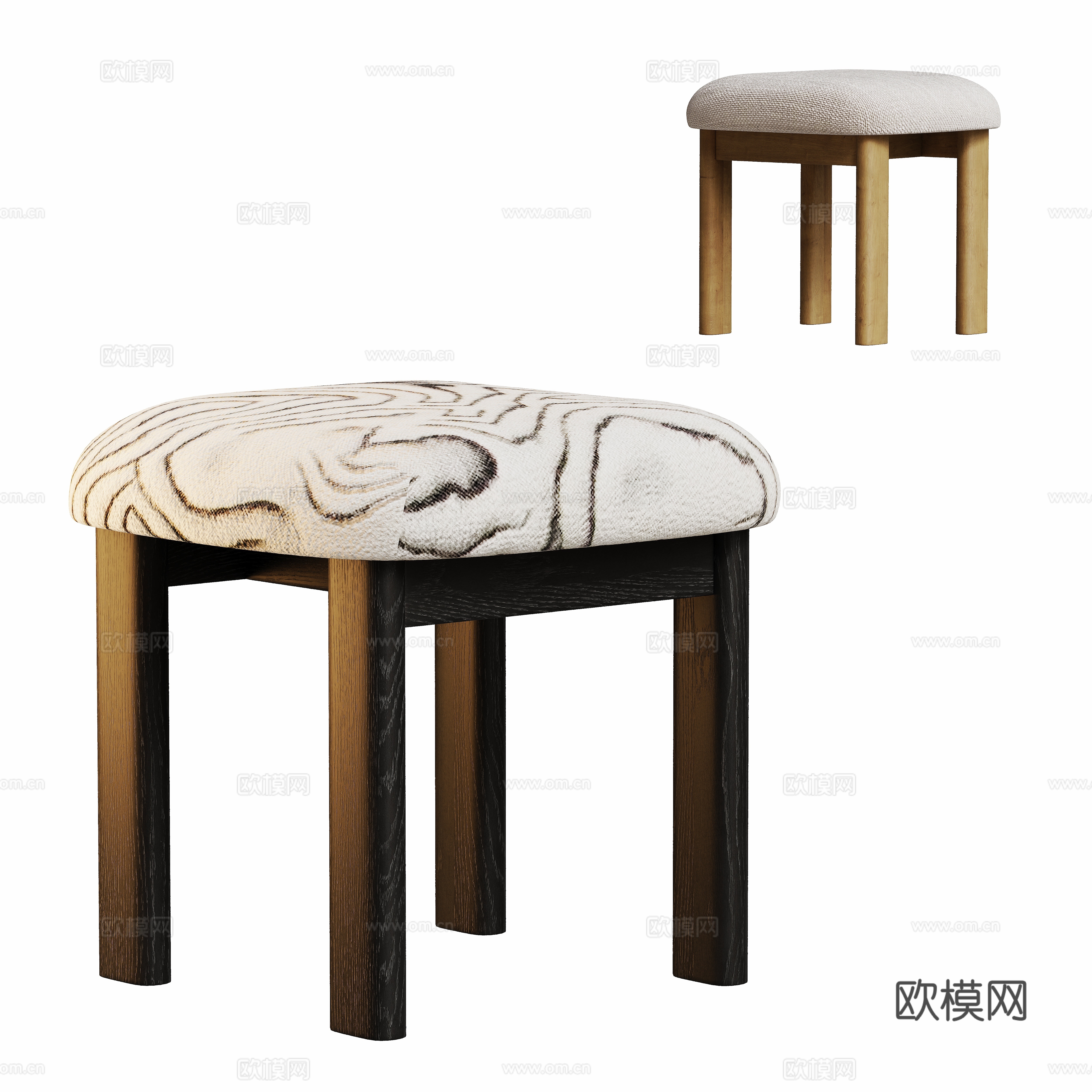 现代原木中古凳子su模型