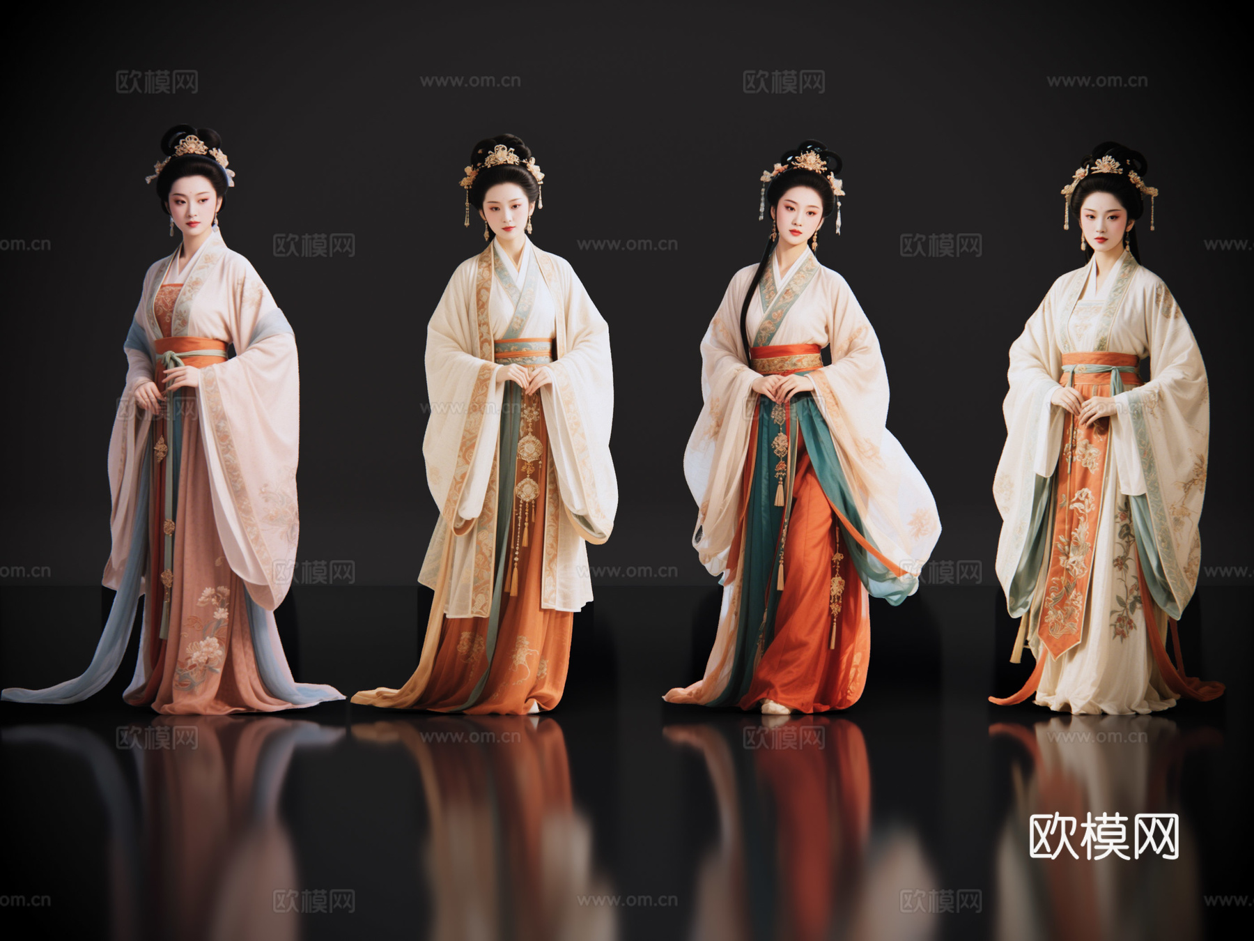 2D古装美女 古代优伶 古风美女 古典没女人 古装女子su模型