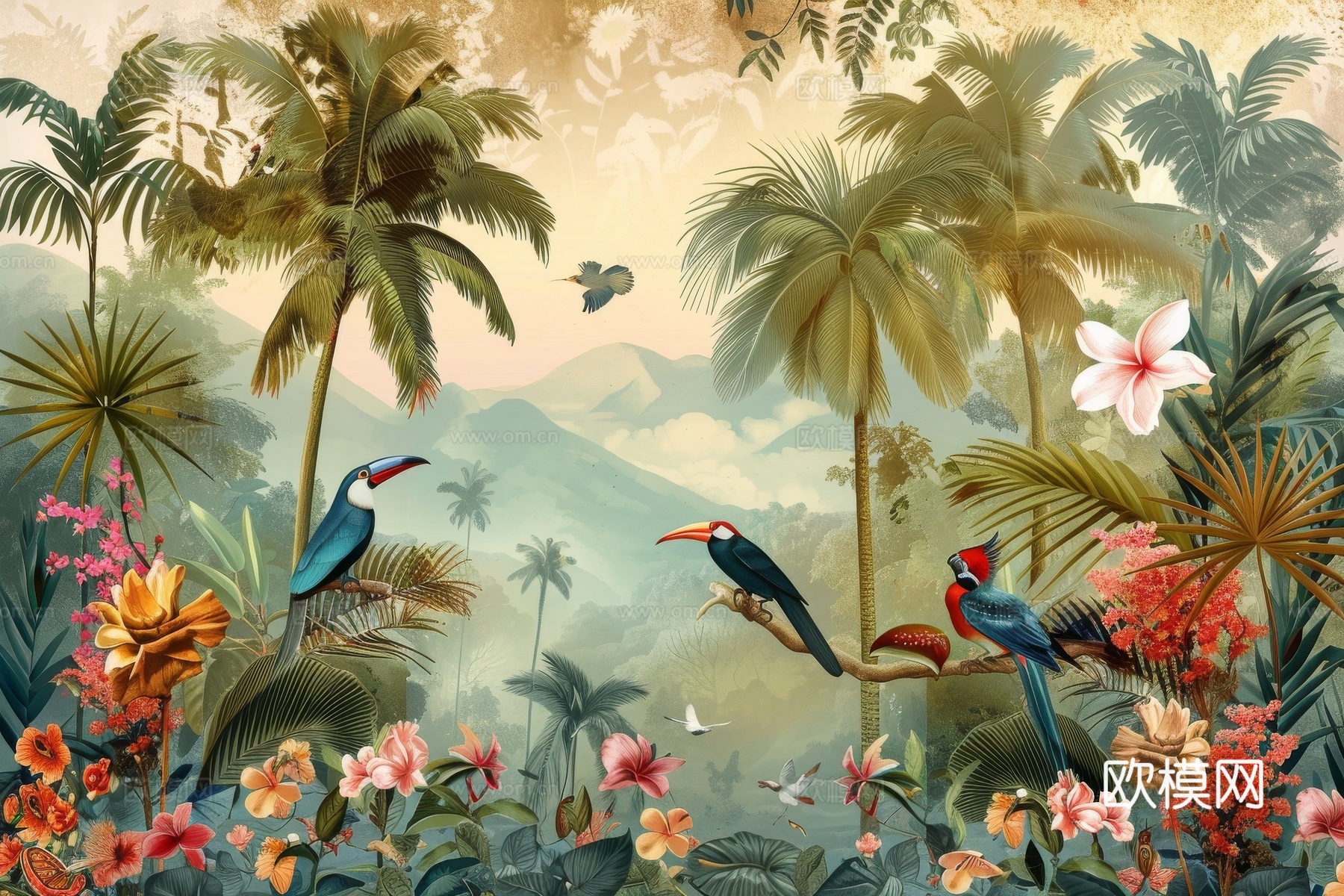 欧式田园热带雨林壁纸下载（渲染图2）