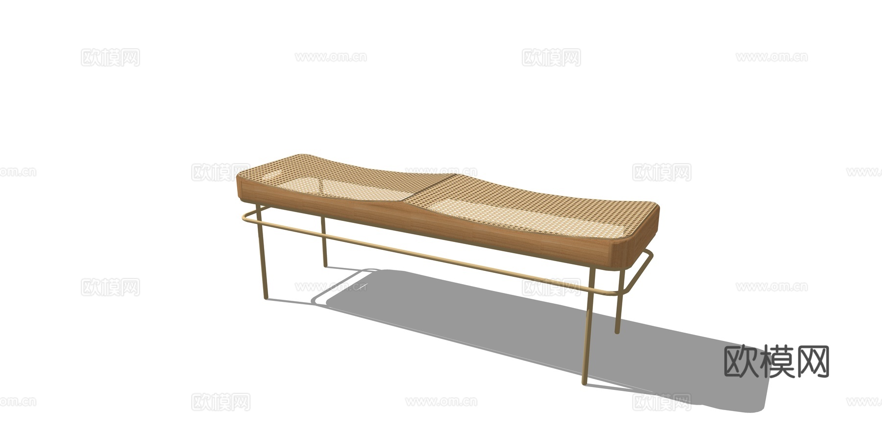 长条凳子家用客厅餐厅藤椅中古侘寂风实木编织床尾凳su模型