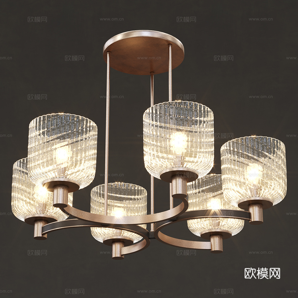 新中式轻奢金属玻璃装饰吊灯3d模型