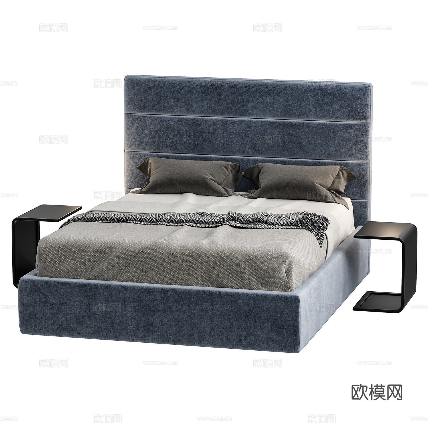 现代意式布艺双人床3d模型