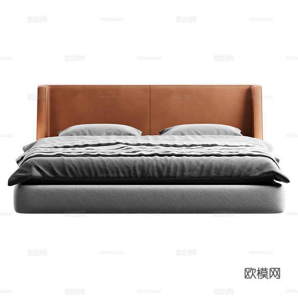 现代意式皮革布艺双人床3d模型下载(渲染图4)