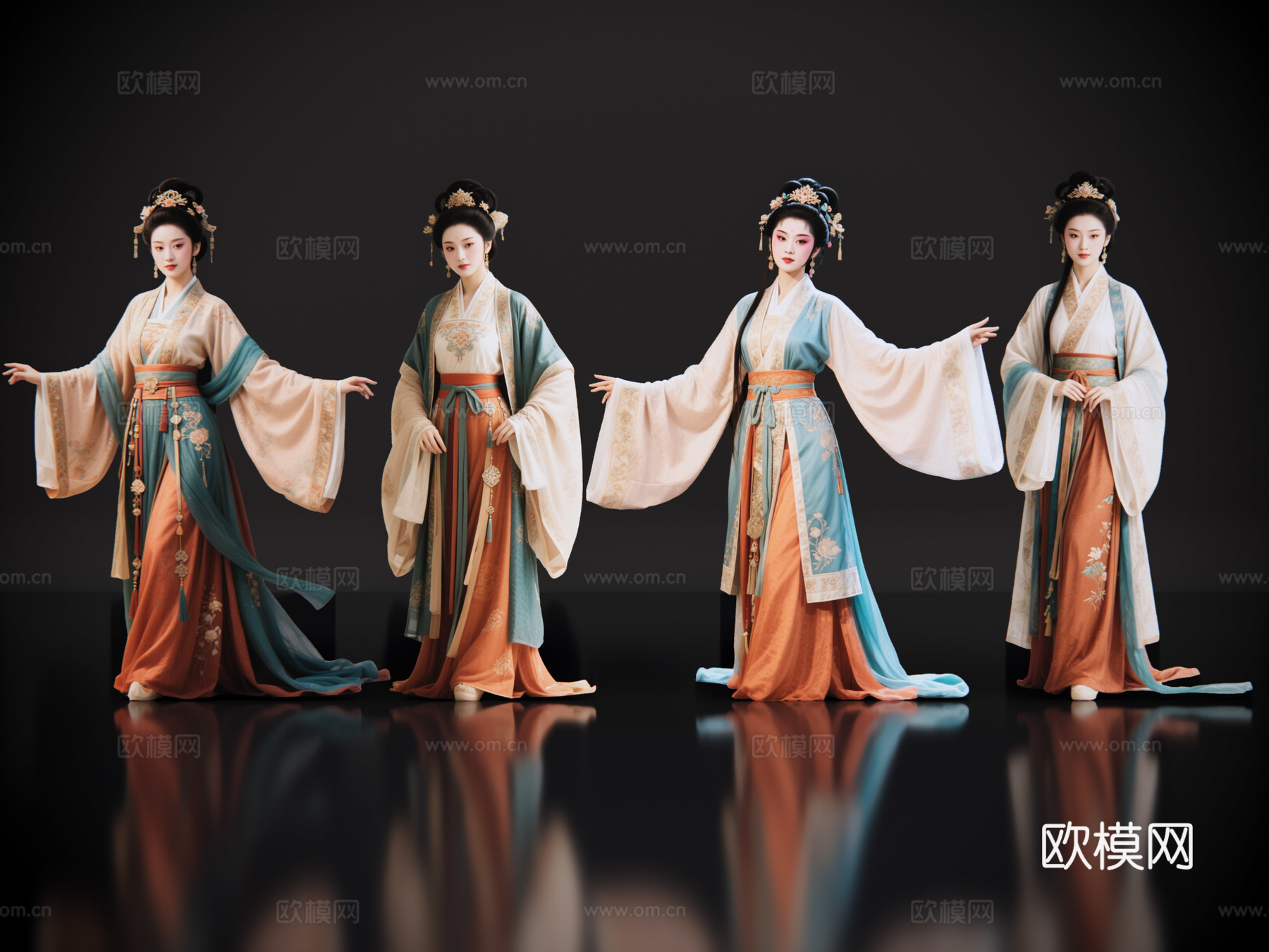 2D古装美女 古代优伶 古风美女 古典没女人 古装女子su模型