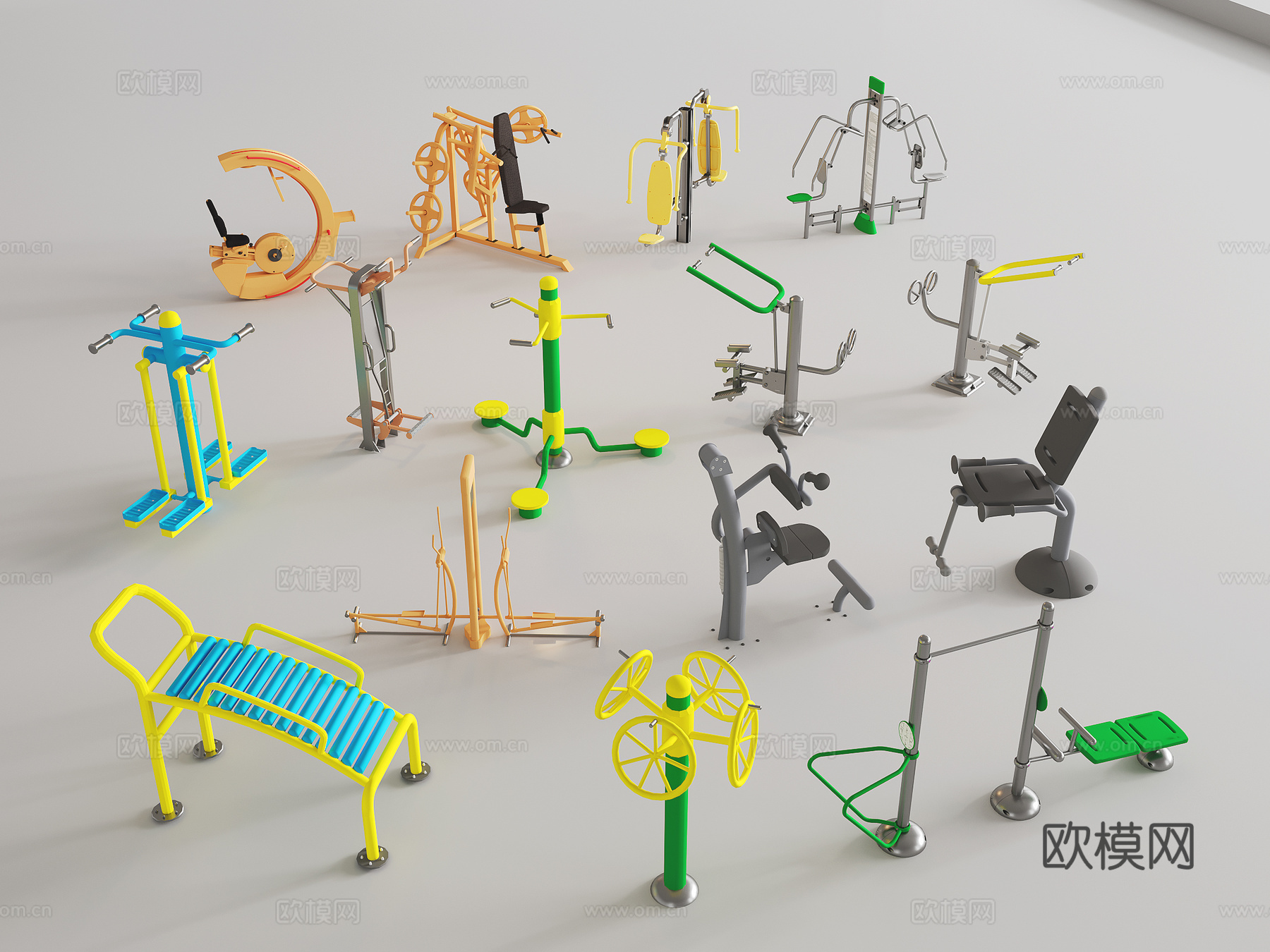 现代运动器材 社二健身器材 户外健身器材 小区设施 娱乐器材3d模型