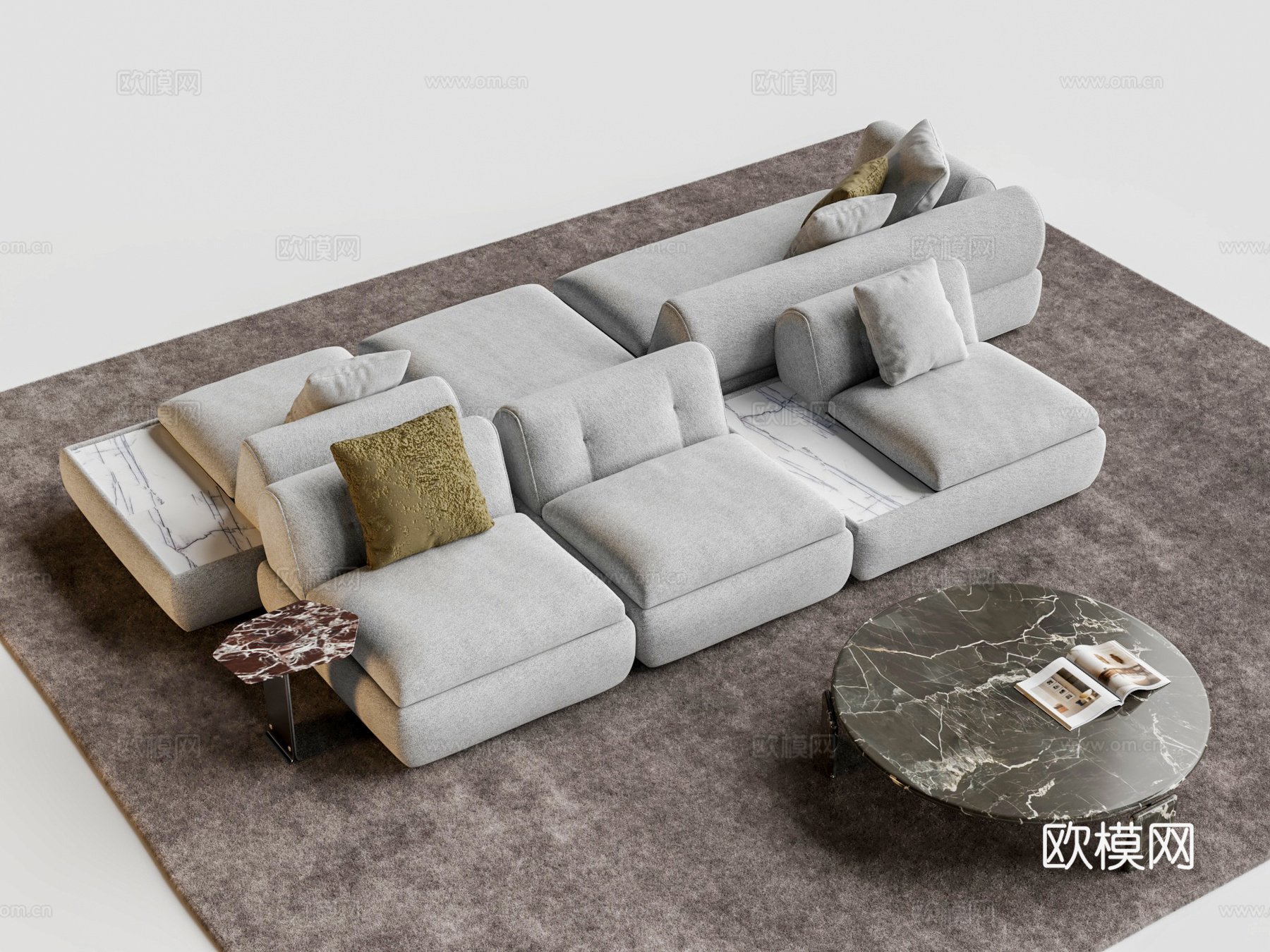MINOTTI 超级月亮双面沙发 现代沙发茶几组合 双向沙发su模型