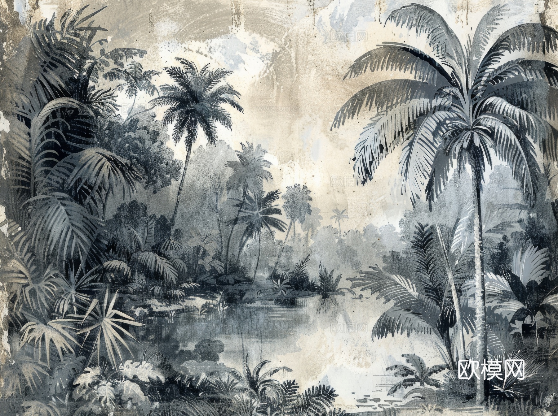 欧式田园热带雨林壁纸下载（渲染图1）