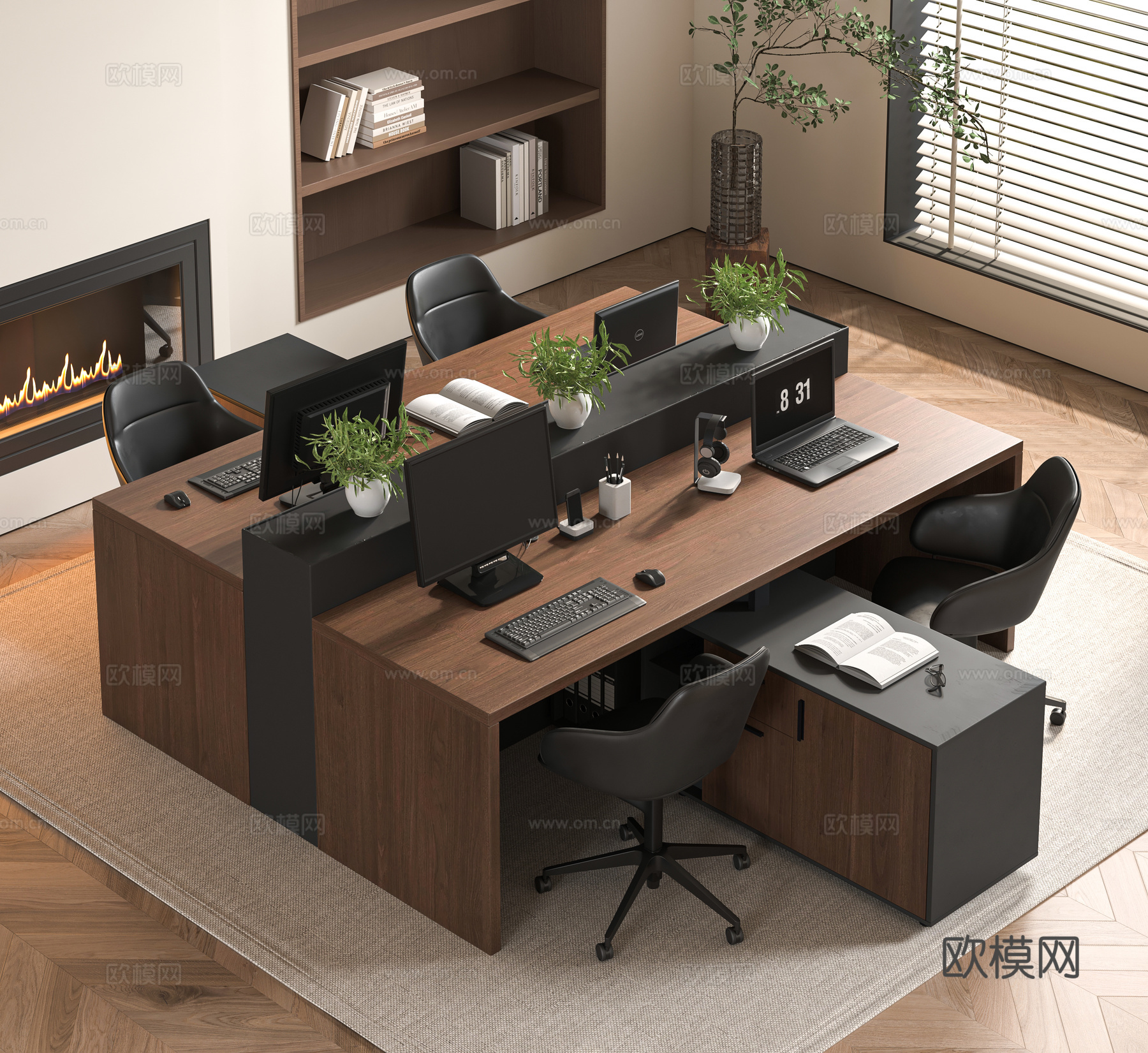 现代办公桌椅组合3d模型