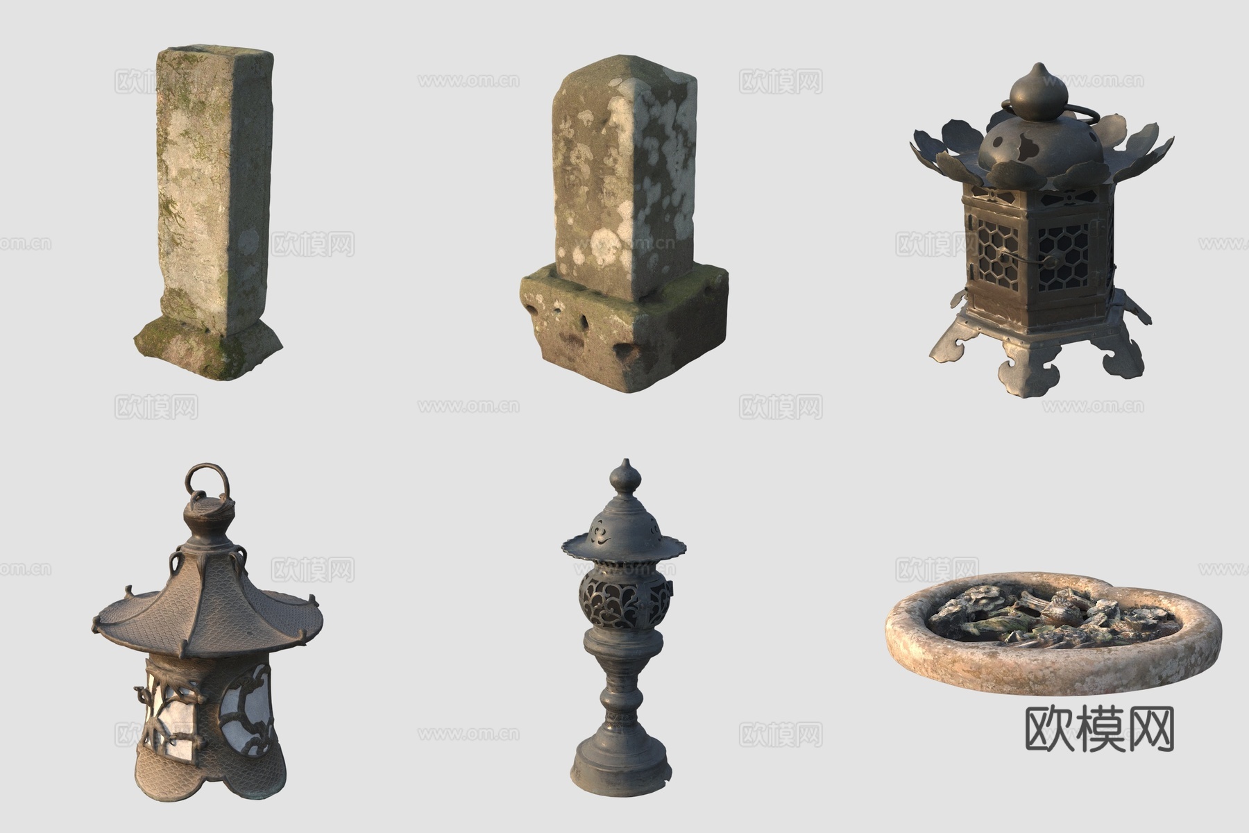 古代石雕柱子石碑香炉3d模型