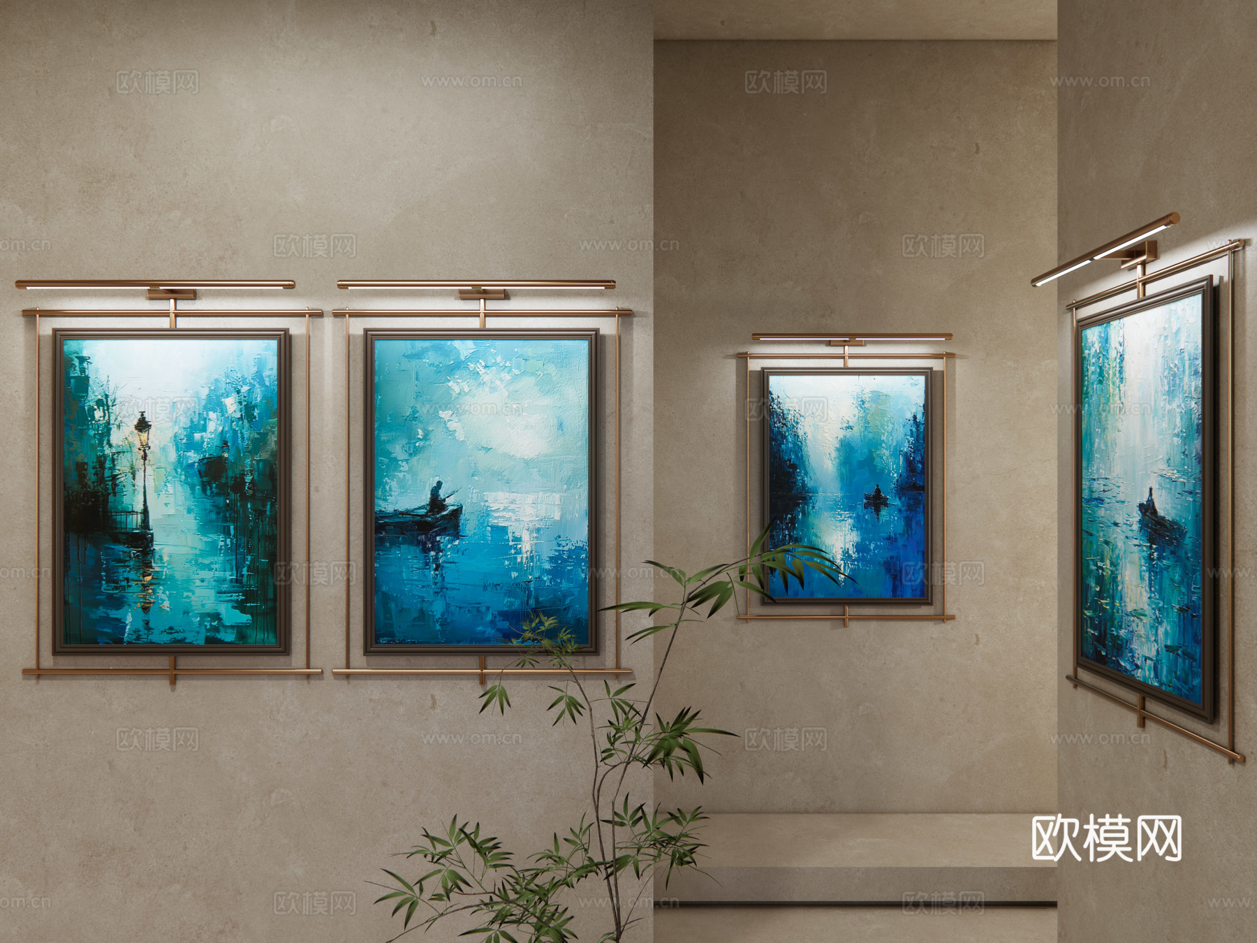 现代油画 现代极简油画 抽象风景油画 肌理画 高端艺术油画su模型