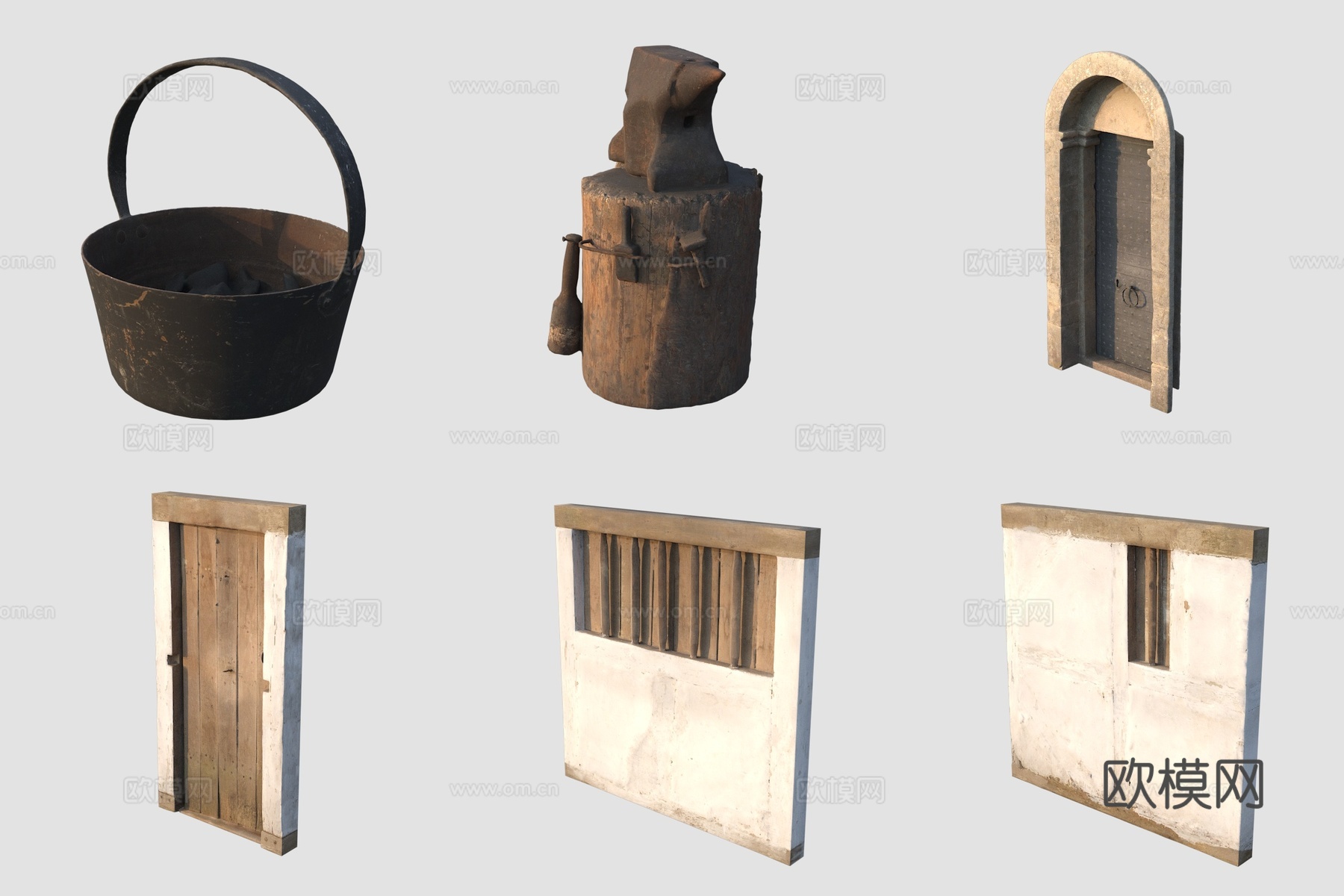 古代门窗铁桶工具3d模型