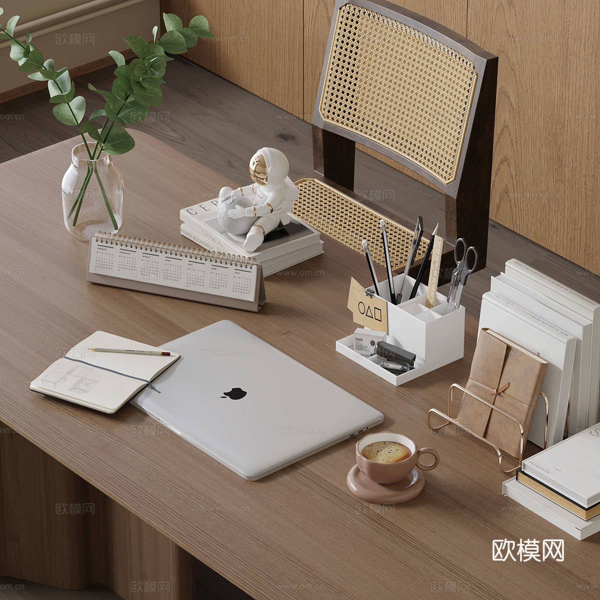 笔记本电脑 键盘 鼠标 咖啡 花瓶 台灯 桌面摆件 书桌摆件3d模型