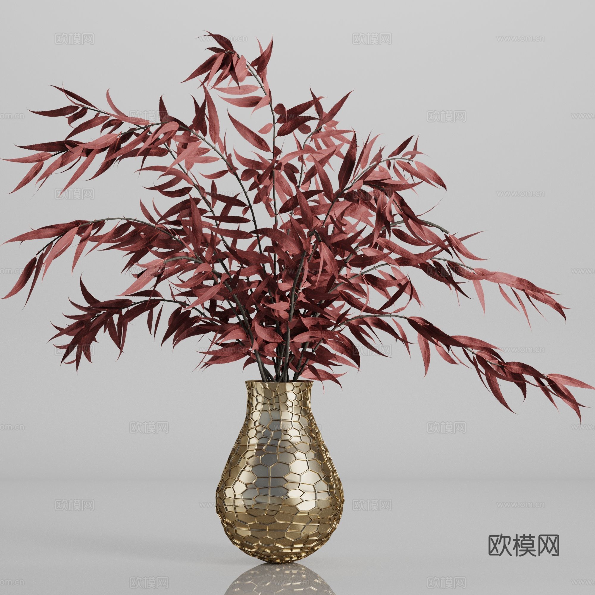 新中式轻奢红枫花艺装饰花瓶3d模型