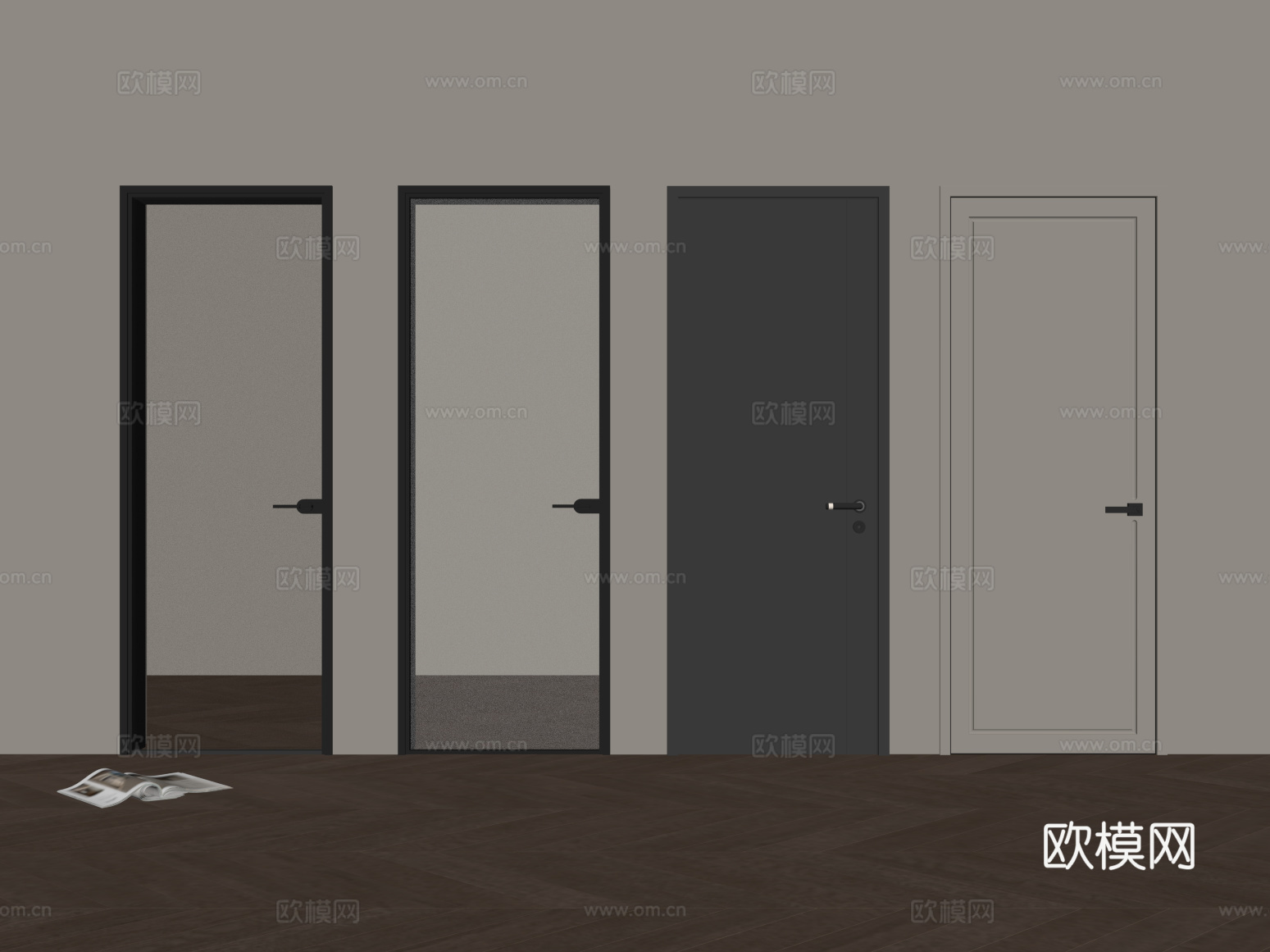 单开门 现代单开门 室内门 玻璃门su模型