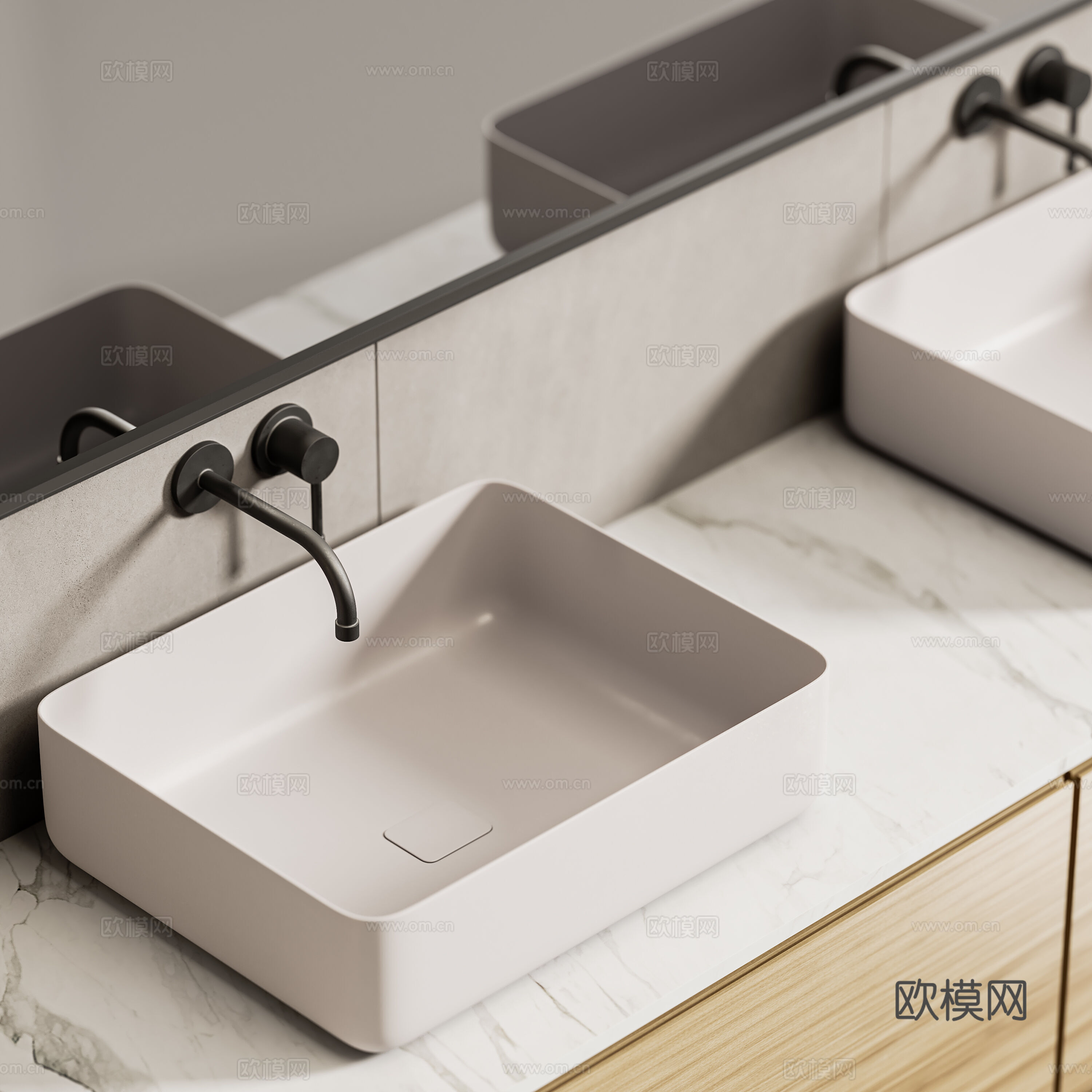 现代意式极简双台盆浴室柜3d模型
