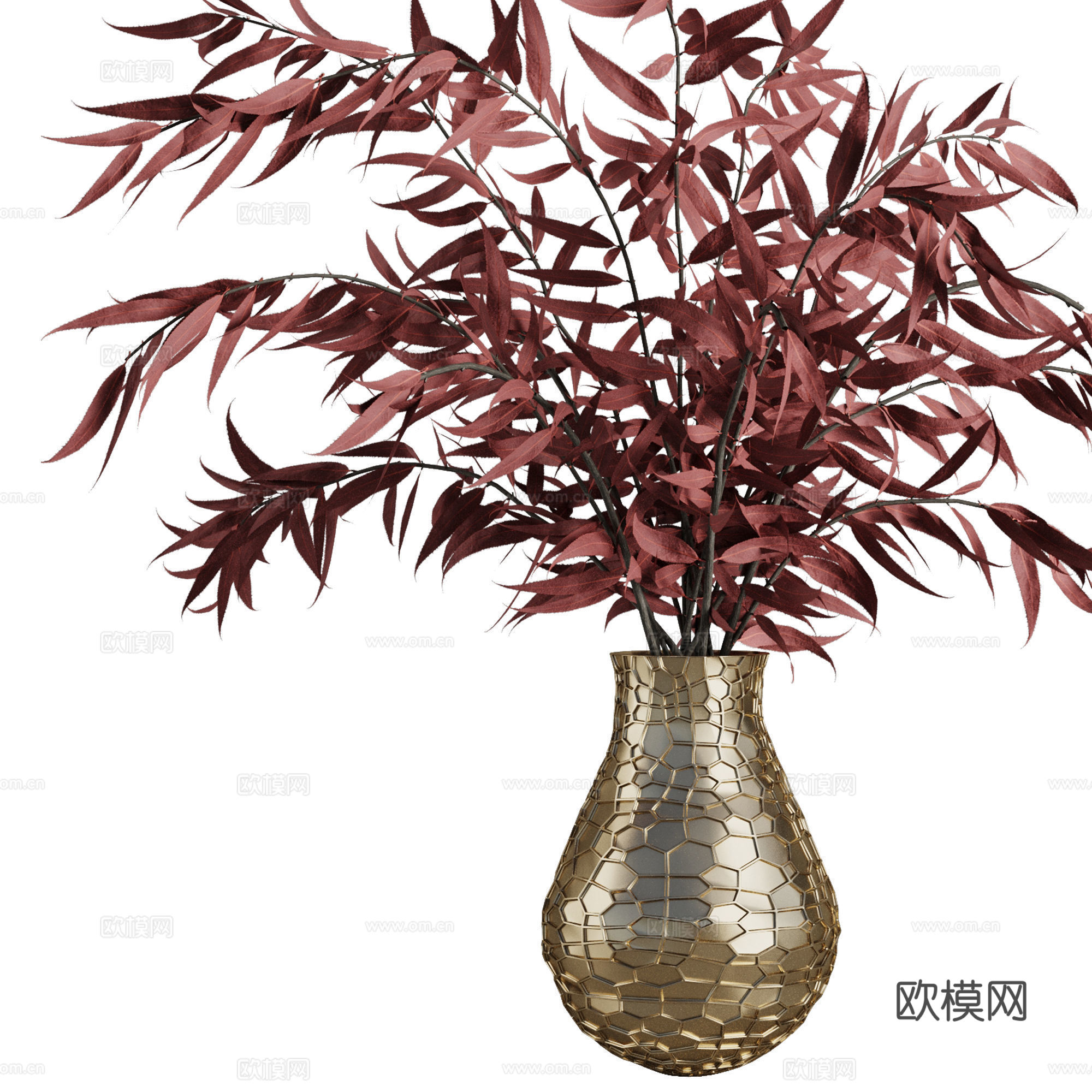 新中式轻奢红枫花艺装饰花瓶3d模型