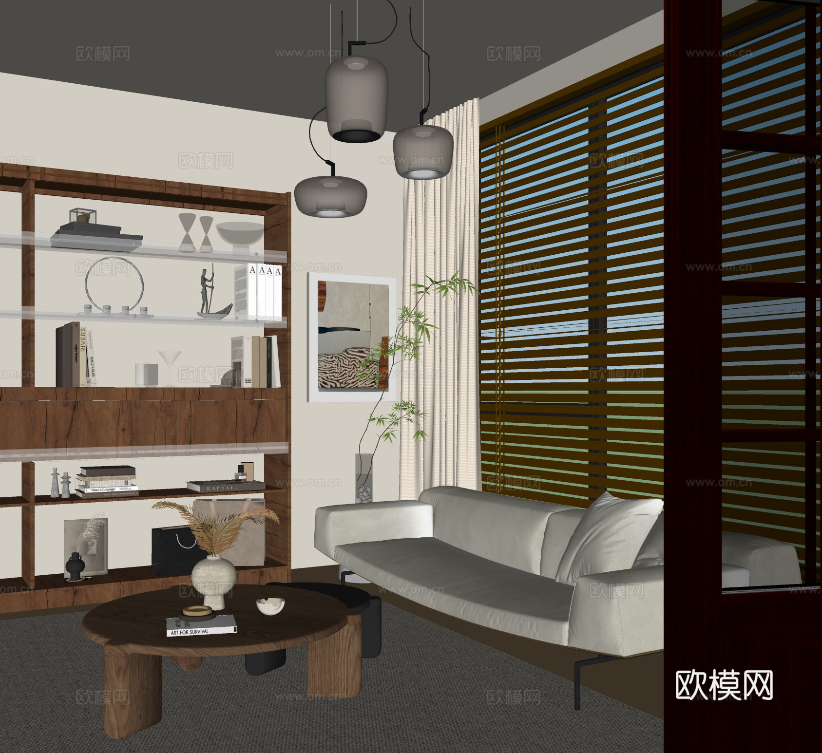 中式沙发组合 客厅沙发茶几组合 中古风客厅 中古风多人沙发su模型