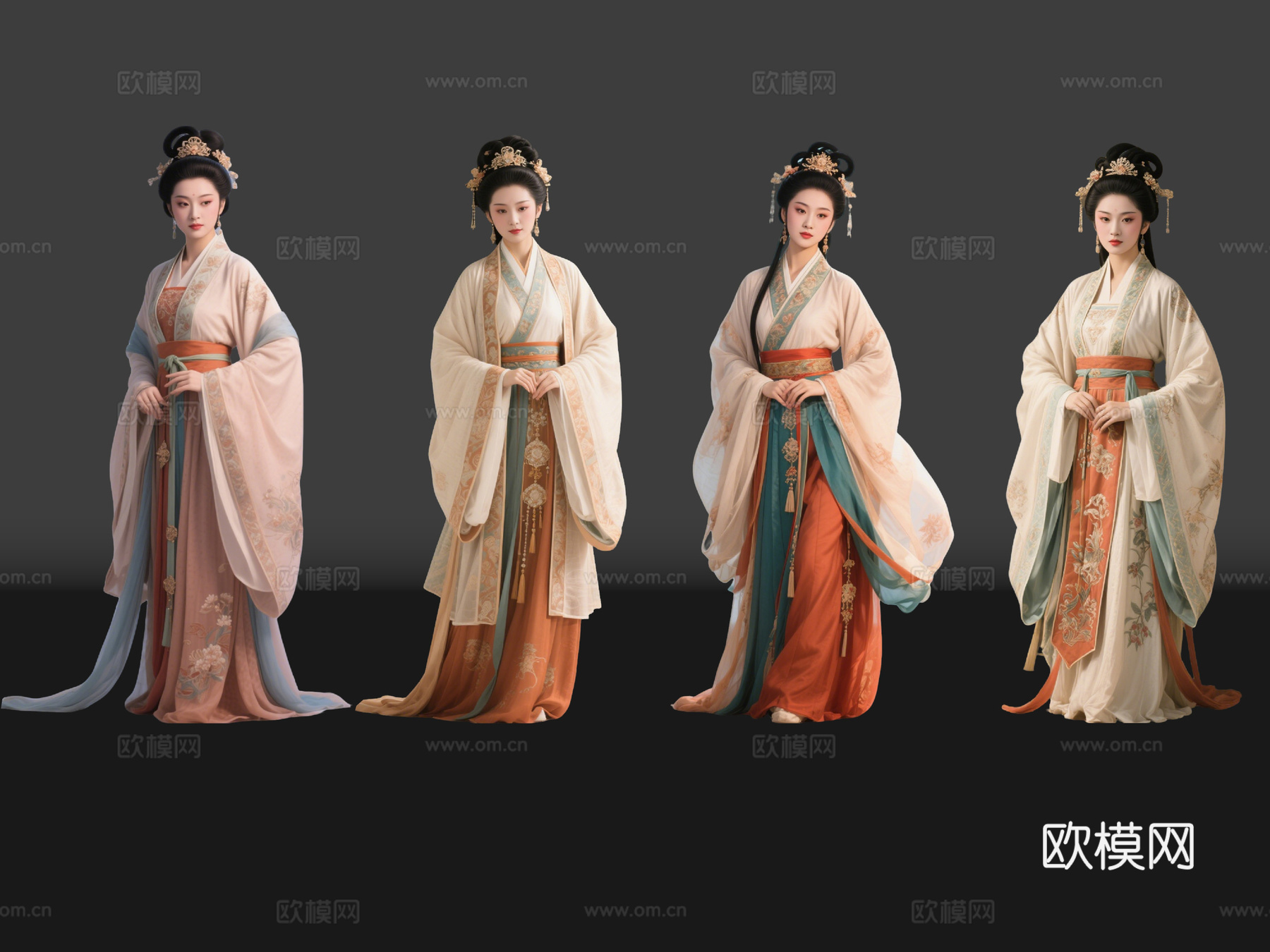 2D古装美女 古代优伶 古风美女 古典没女人 古装女子su模型