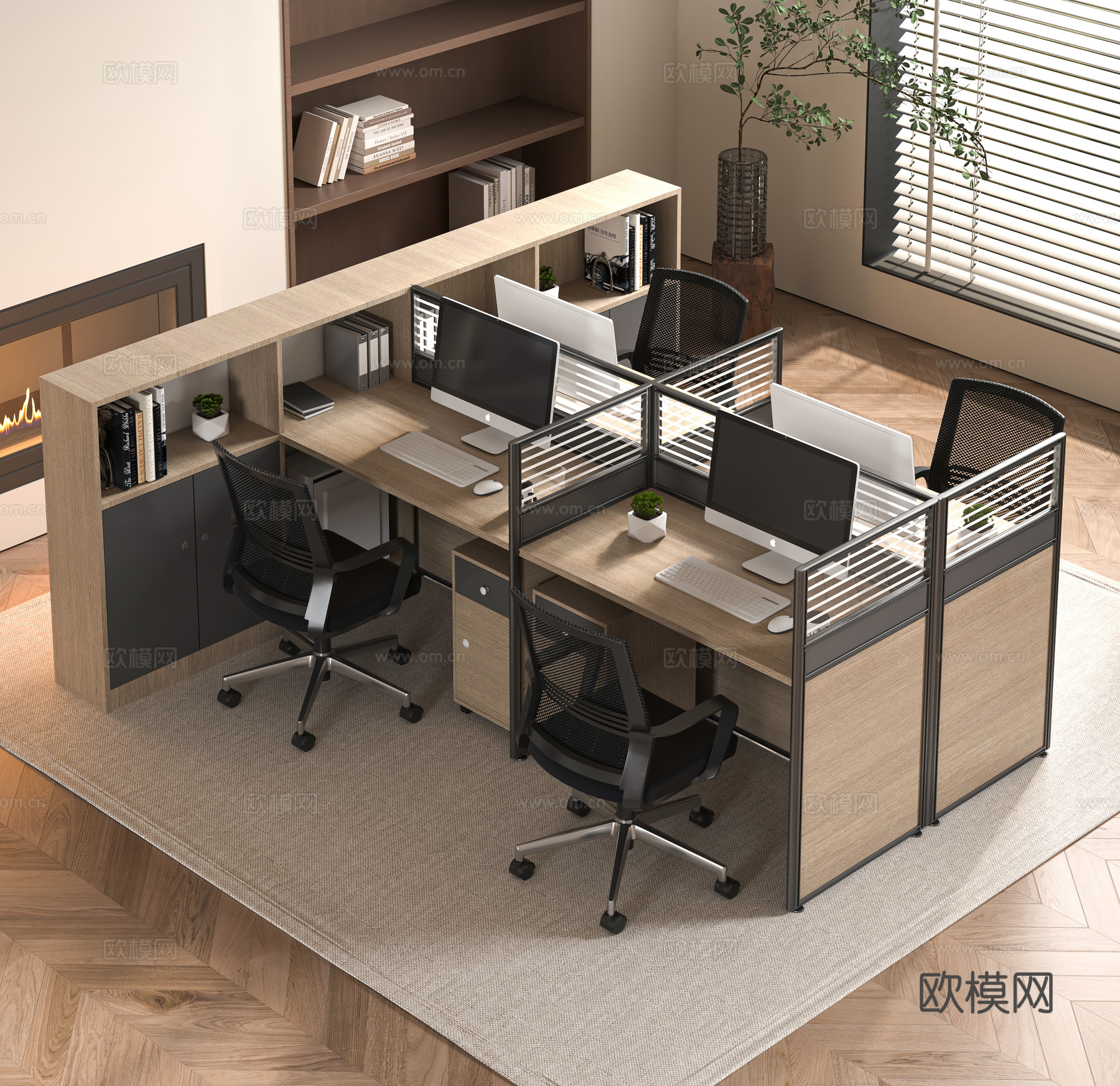 现代办公桌椅组合3d模型