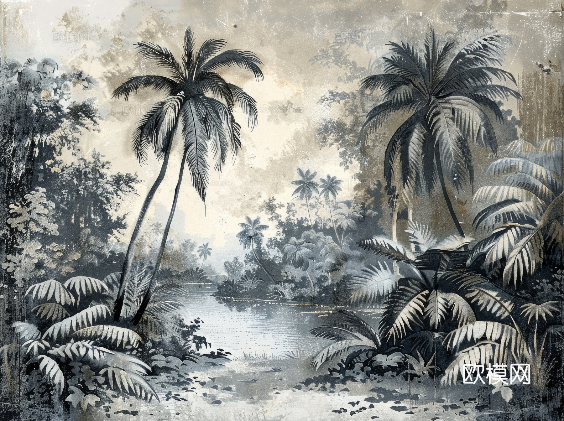 欧式田园热带雨林壁纸下载（渲染图3）