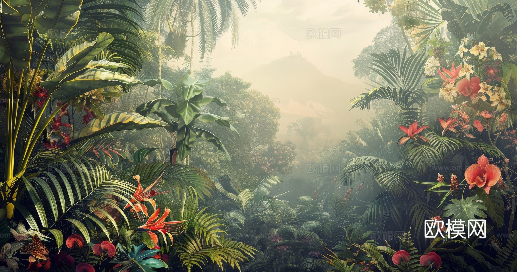 欧式田园热带雨林壁纸下载（渲染图1）