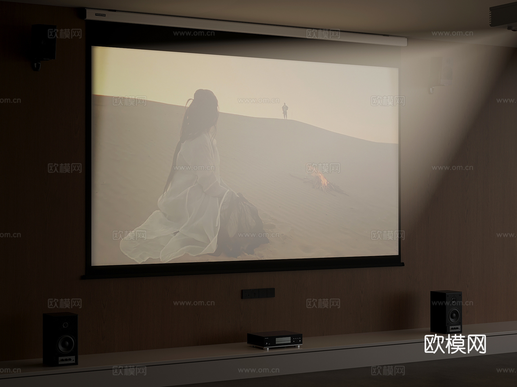 投影仪 现代投影仪 幕布 音响 激光投影仪 体积光3d模型