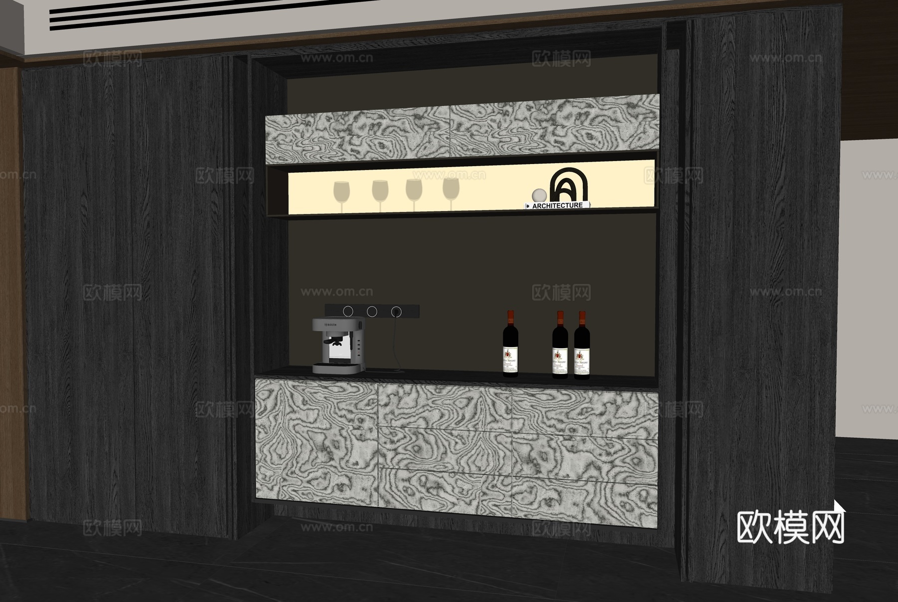 现代意式餐边柜su模型