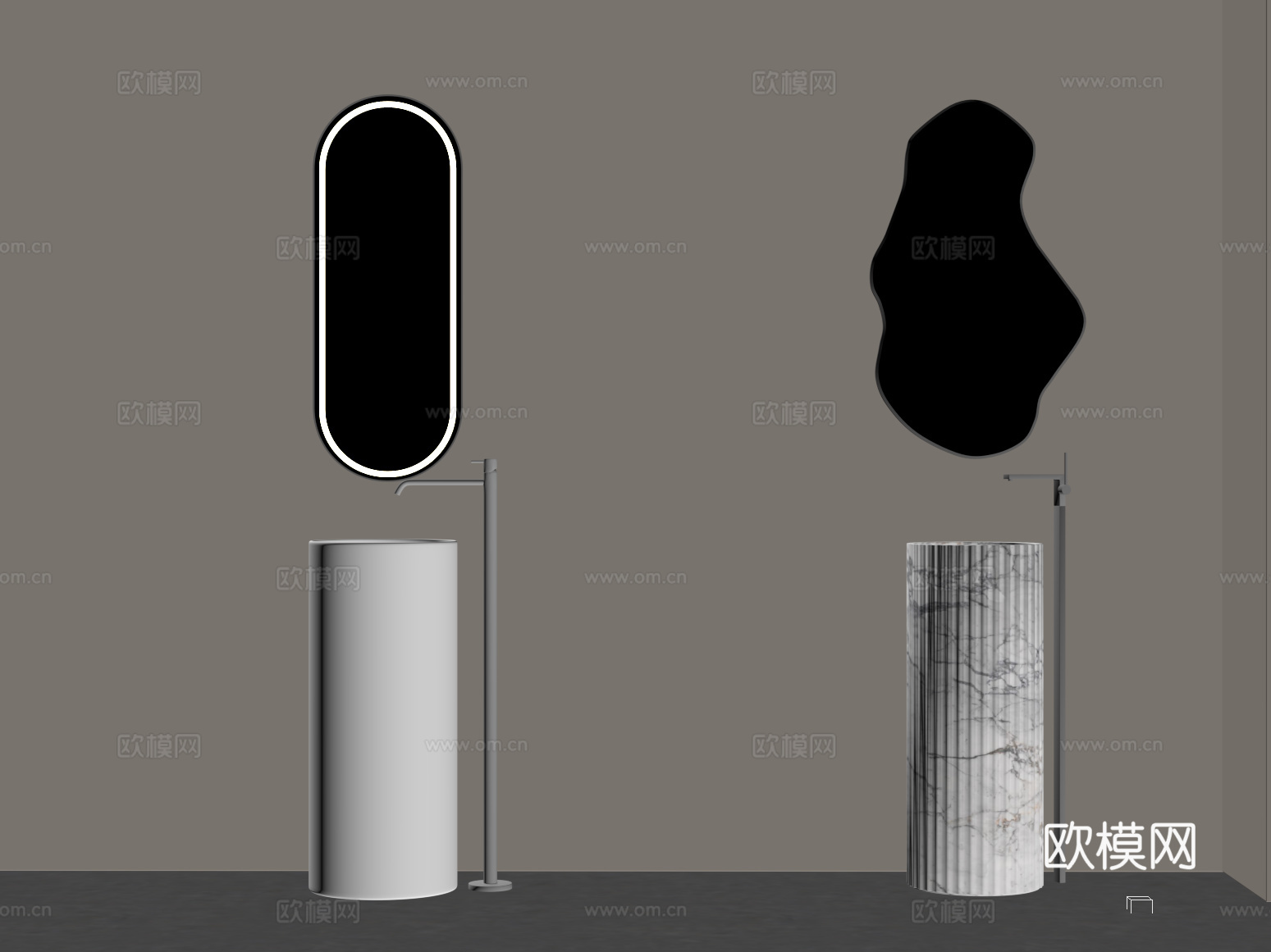 洗手台 现代洗手盆 柱盆 镜子su模型