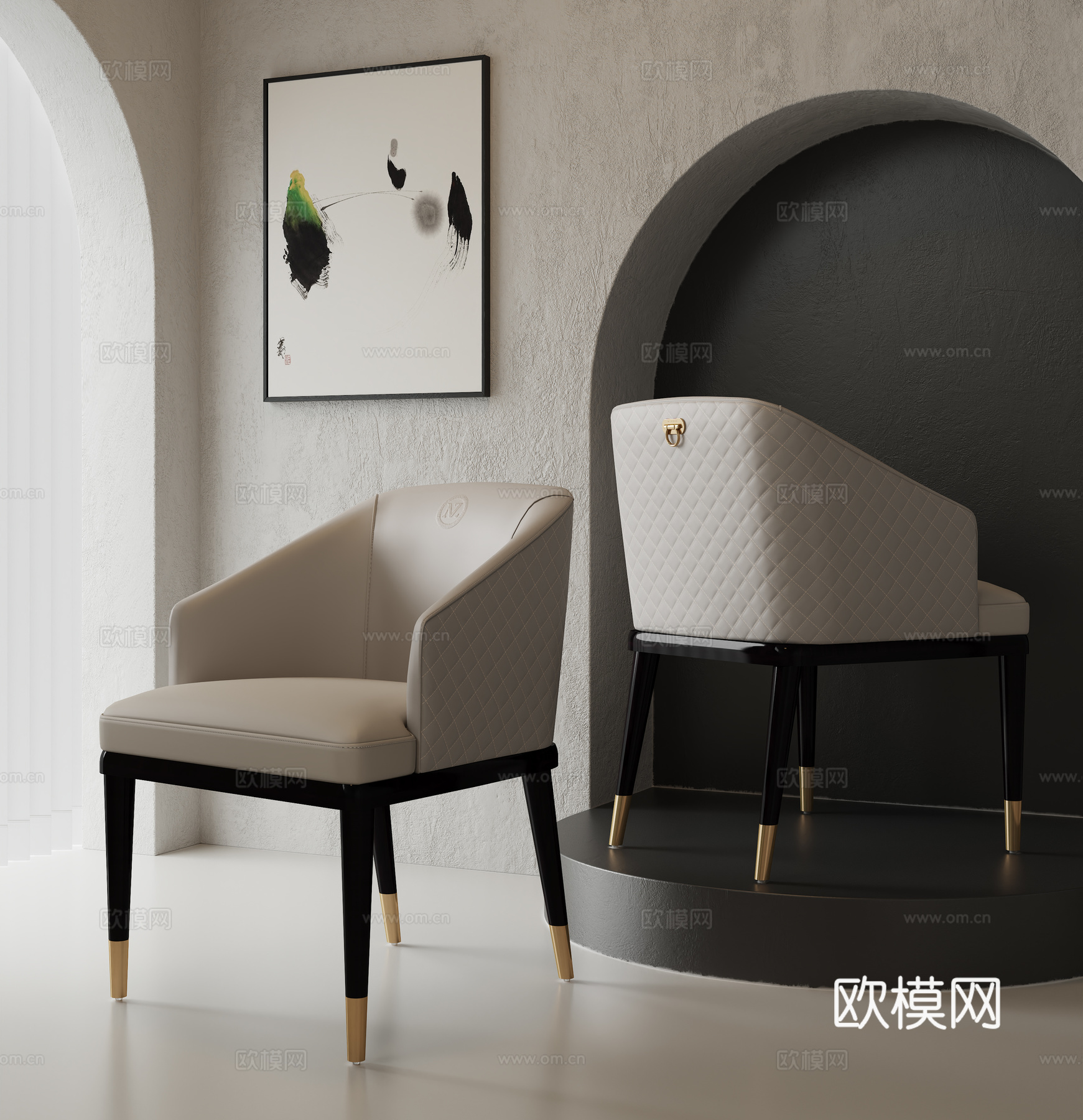 现代轻奢单椅餐椅3d模型