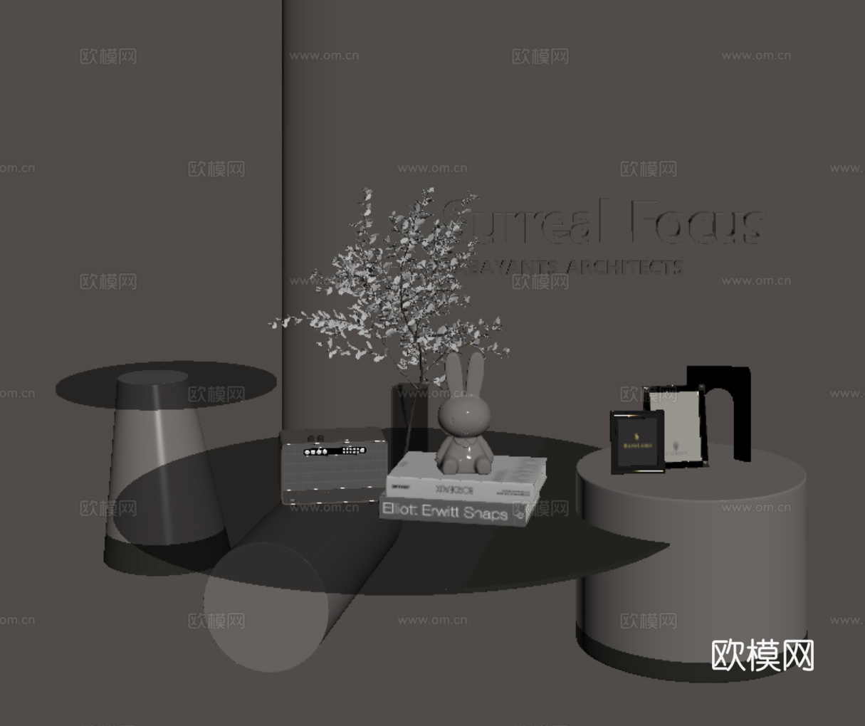 现代轻奢茶几 饰品摆件组合 金属摆件su模型