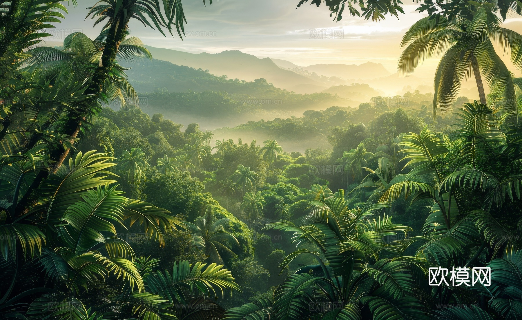 欧式田园热带雨林壁纸下载（渲染图1）