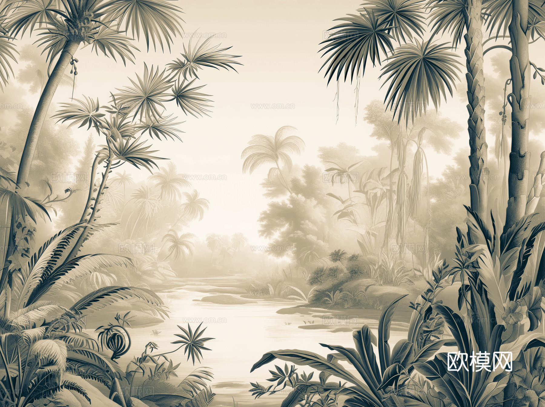 欧式田园热带雨林壁纸下载（渲染图4）