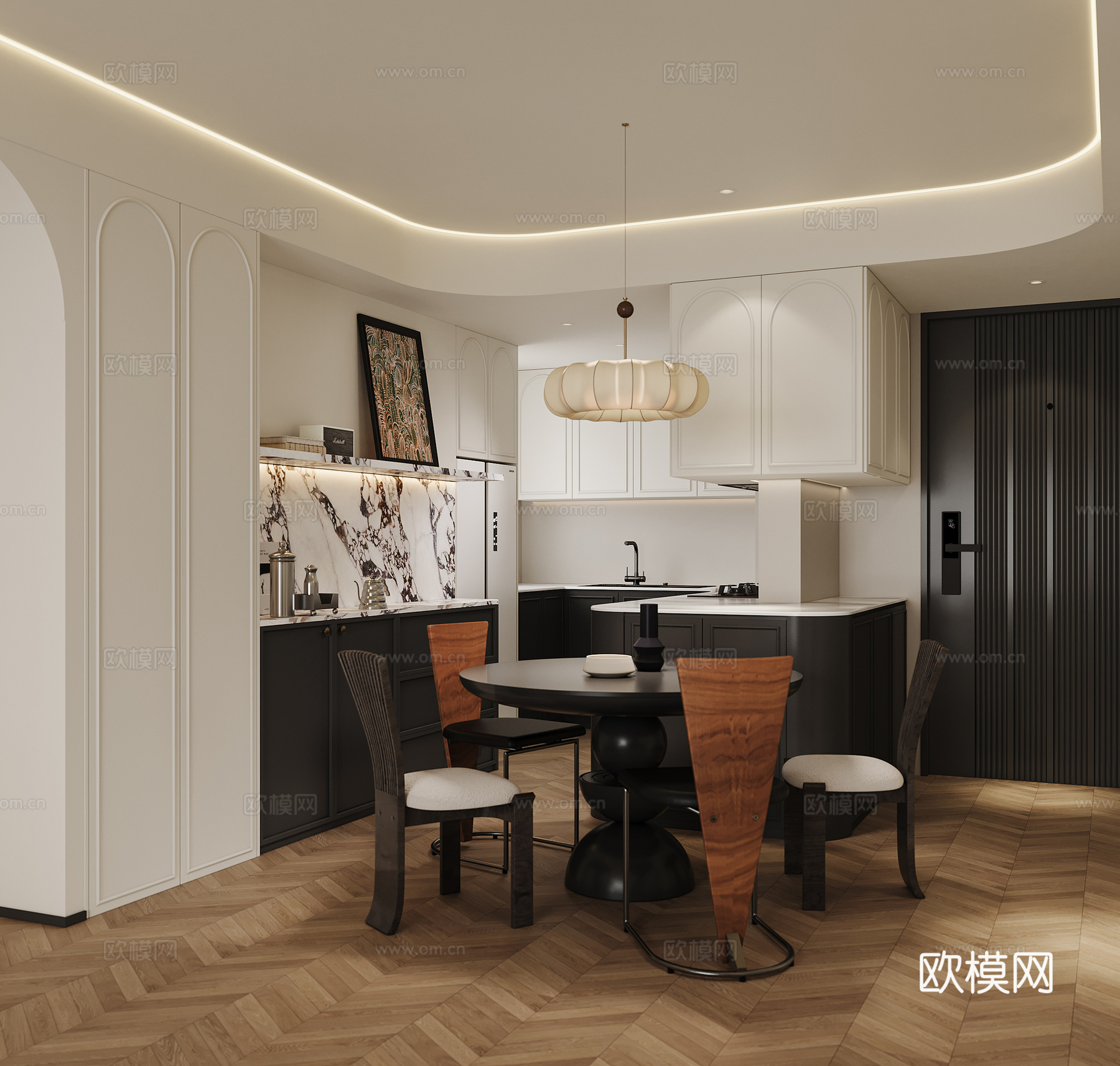 法式复古风餐厅3d模型