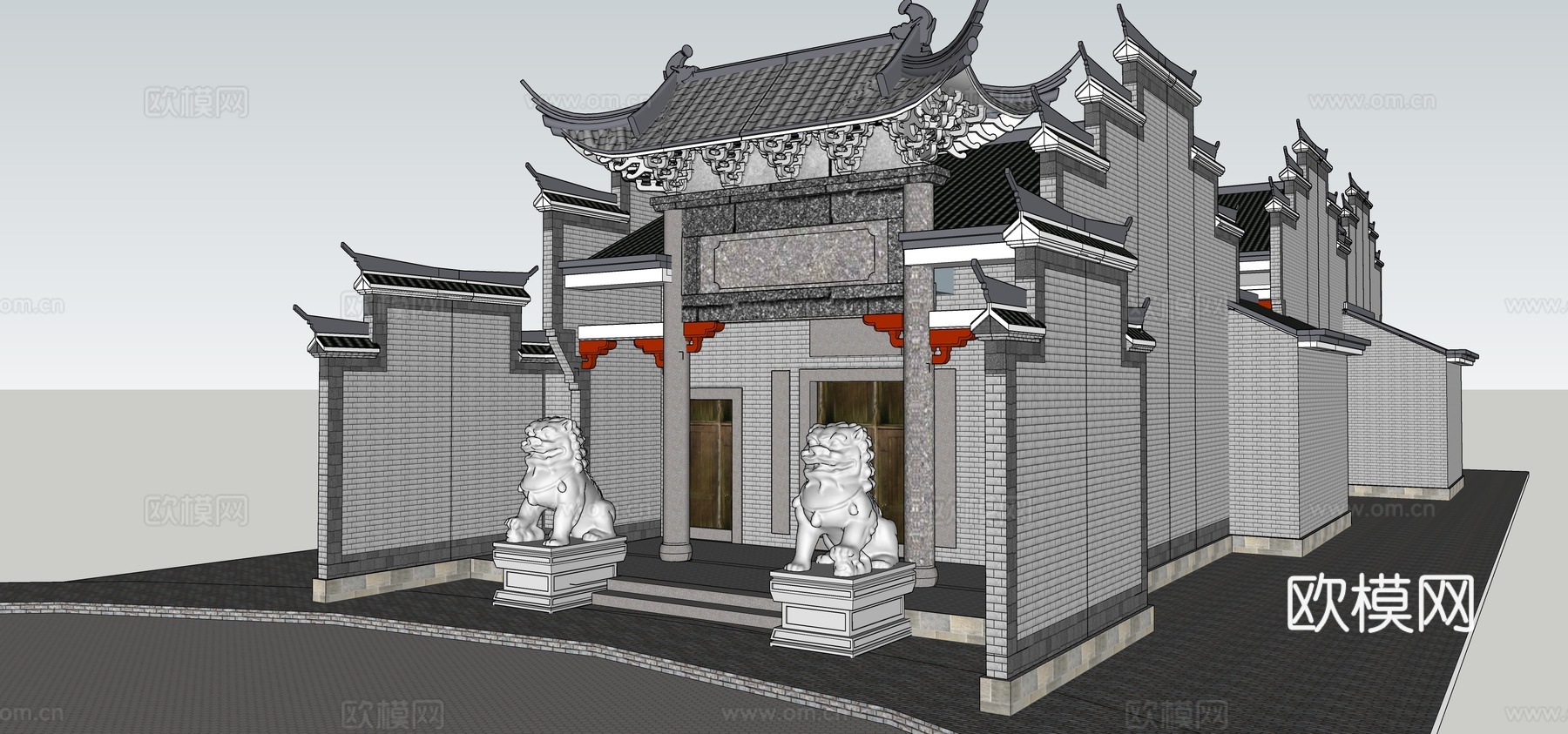 现代祠堂寺庙古庙古建筑su模型