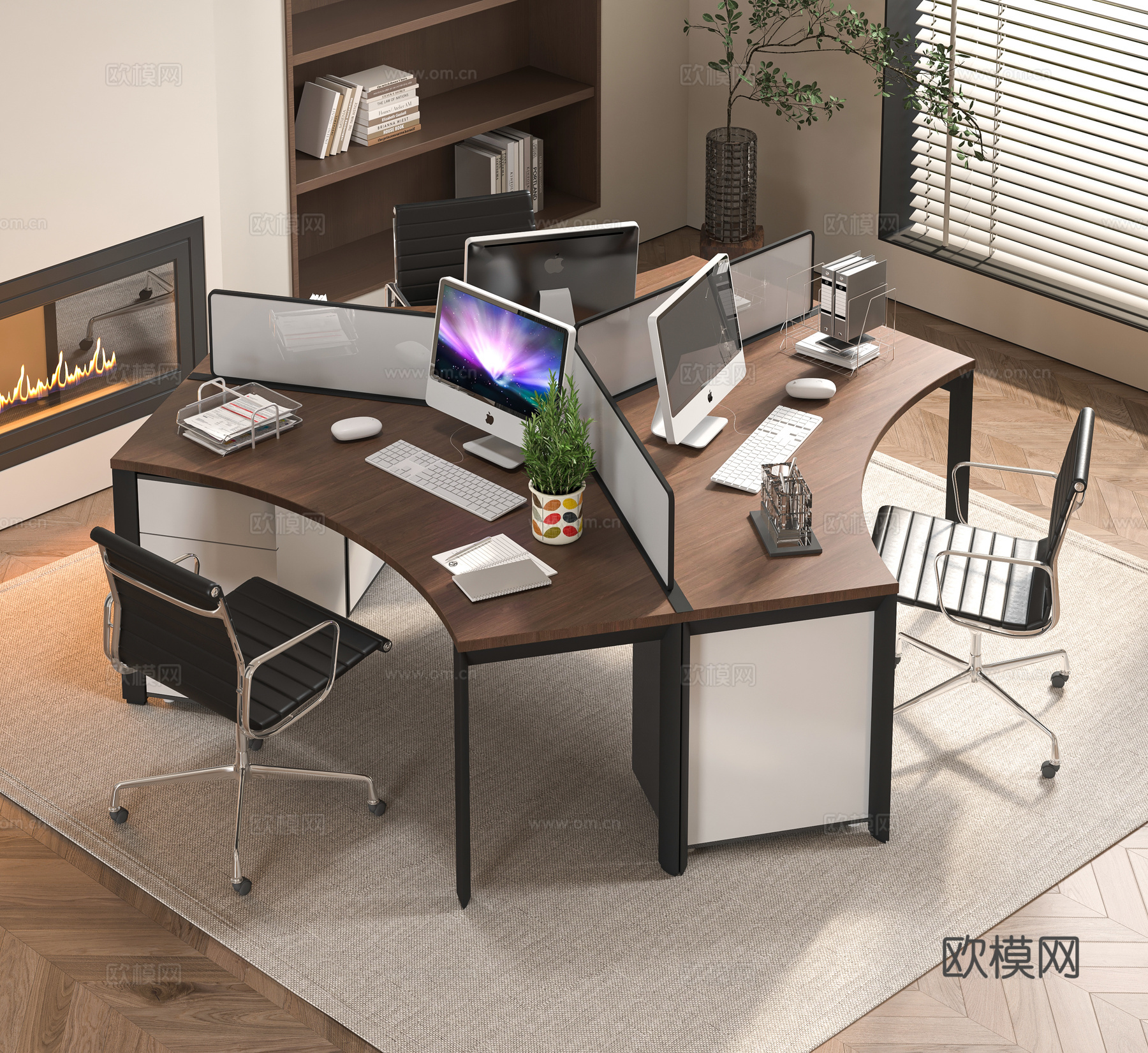 现代办公桌椅组合3d模型