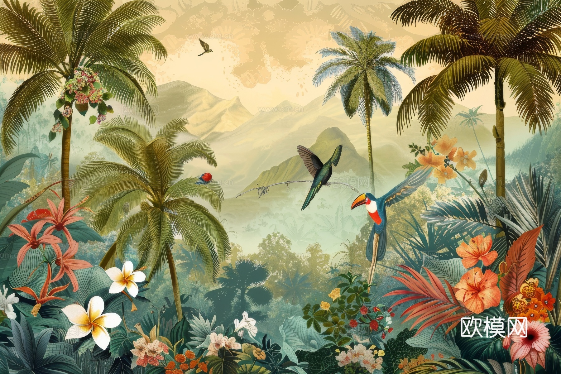 欧式田园热带雨林壁纸下载（渲染图2）