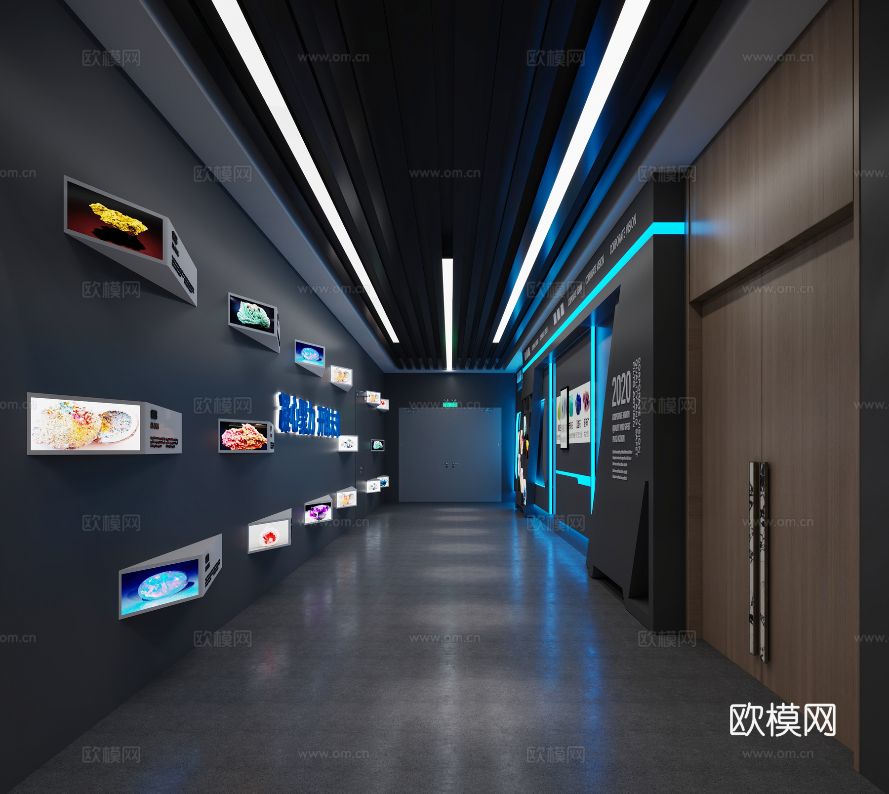 企业文化走廊 科技文化走廊 科技展厅 企业宣传文化3d模型