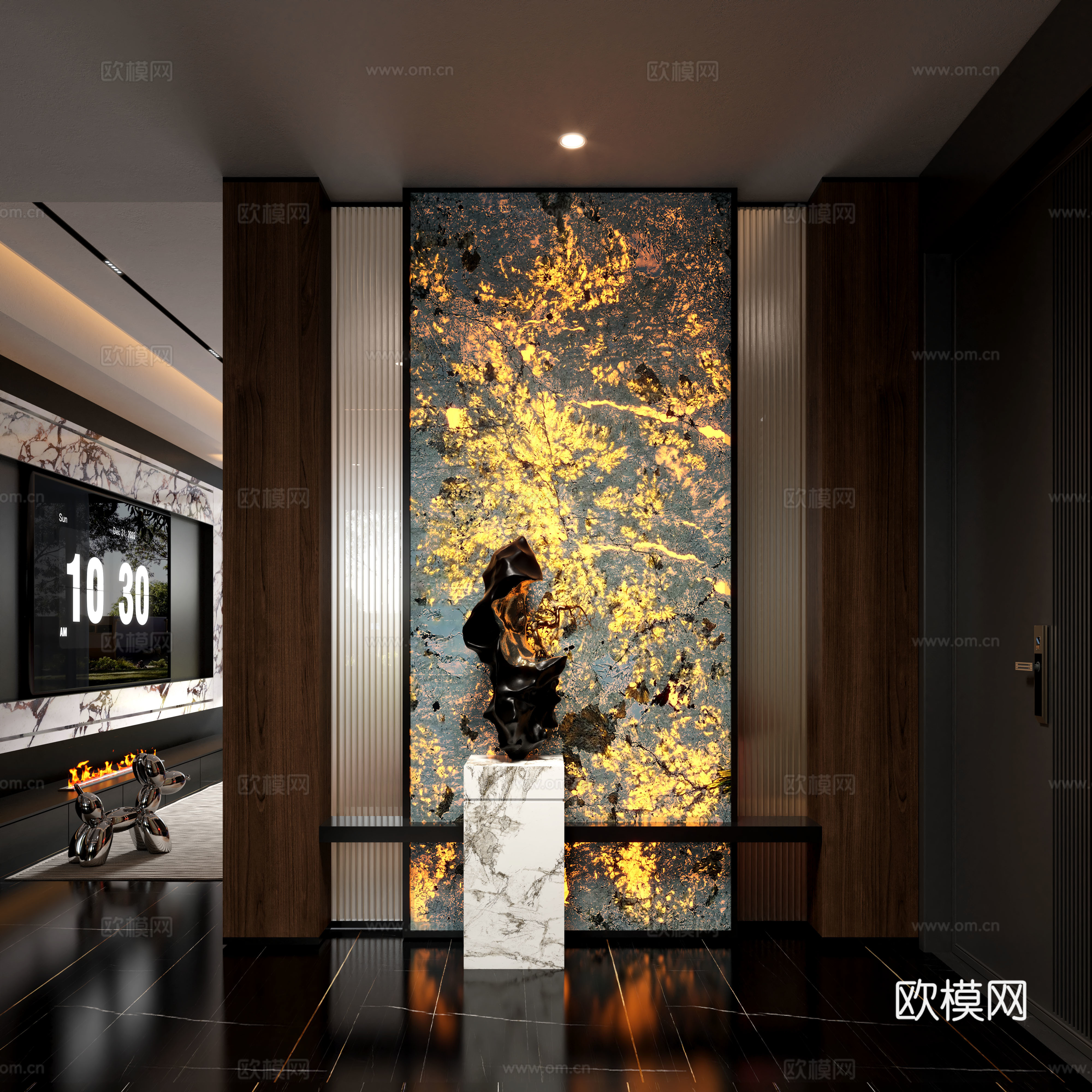 现代玄关背景墙 透光石背景墙 家装玄关3d模型