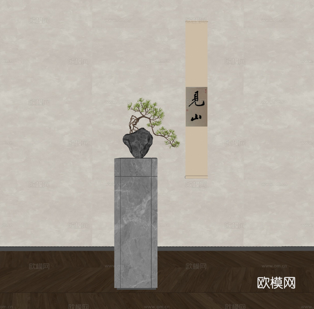 新中式禅意盆景su模型