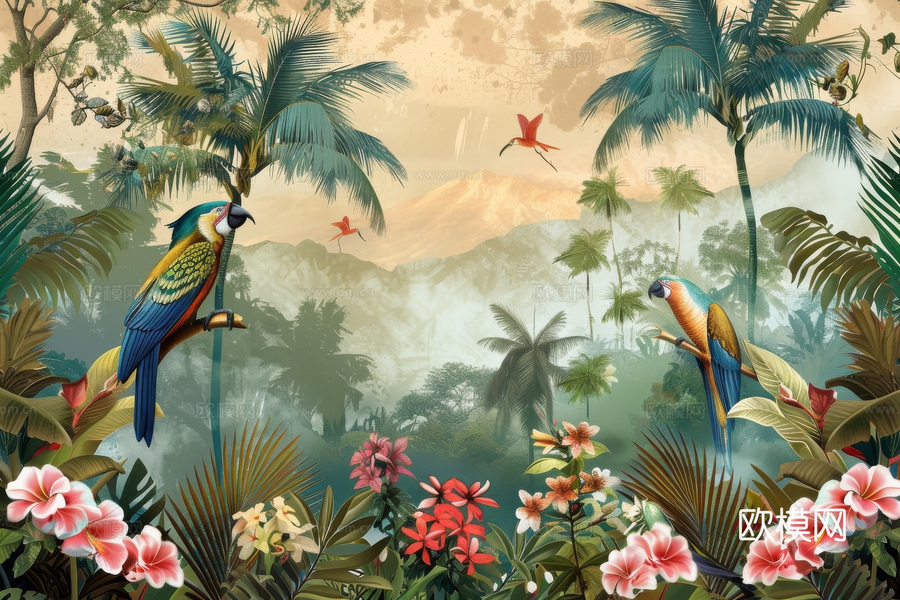 欧式田园热带雨林壁纸下载（渲染图6）