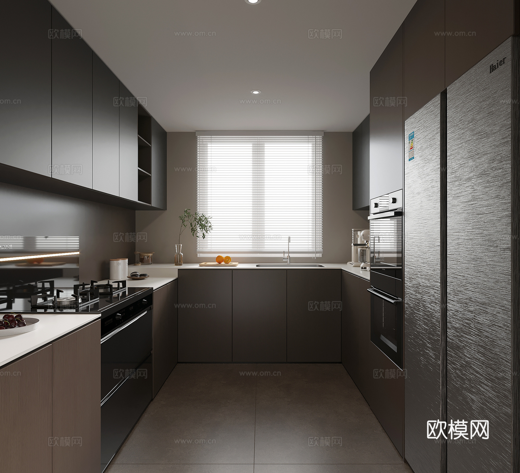 厨房 意式极简厨房 橱柜 集成灶 厨房用品su模型