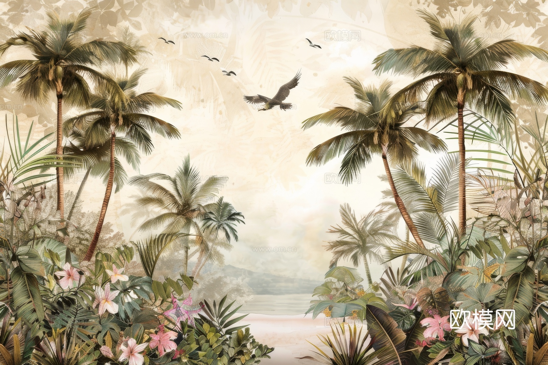 欧式田园热带雨林壁纸下载（渲染图4）