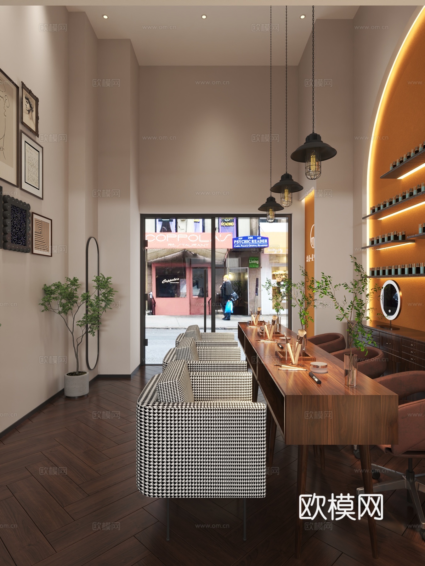 复古风美甲店美容店 接待台休息区3D模型免费3d模型