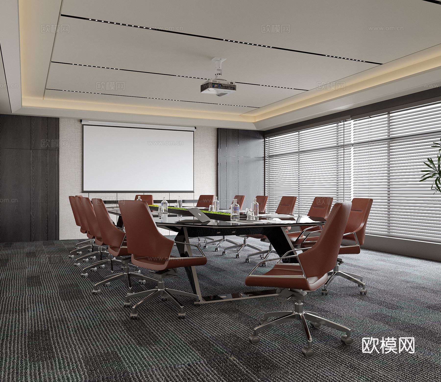 现代会议室 办公椅 会议桌3d模型