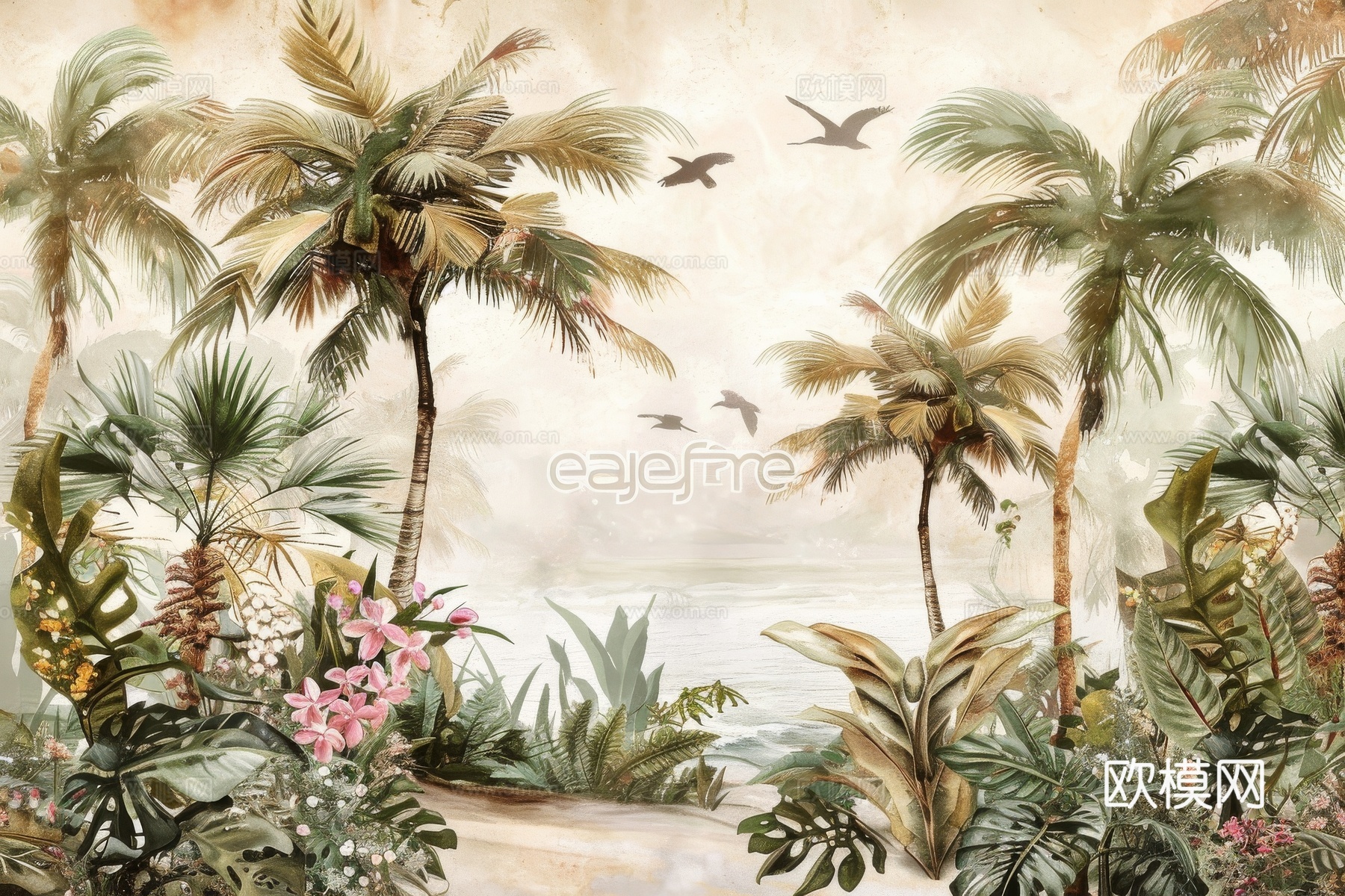 欧式田园热带雨林壁纸下载（渲染图6）