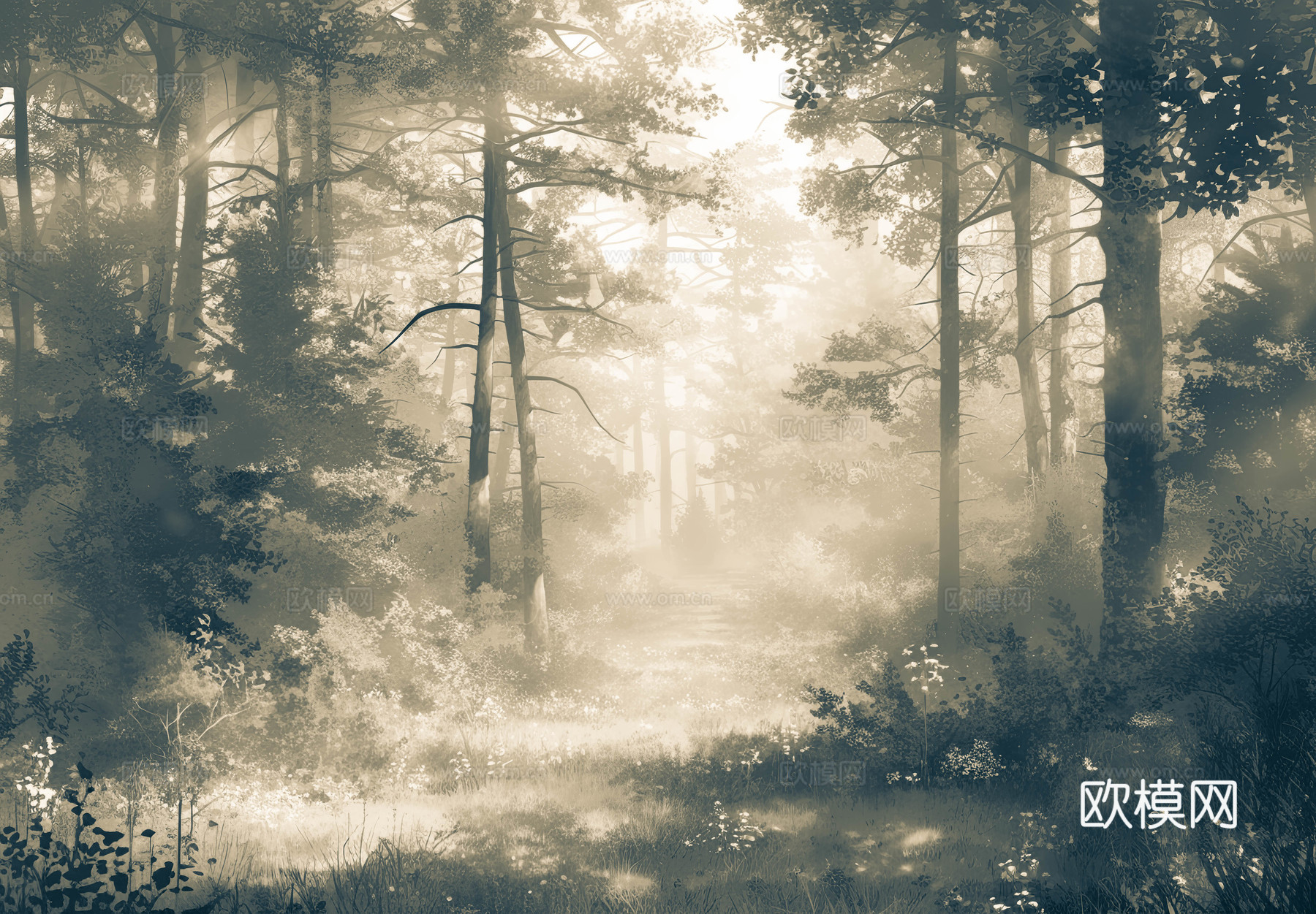 欧式田园热带雨林壁纸下载（渲染图2）