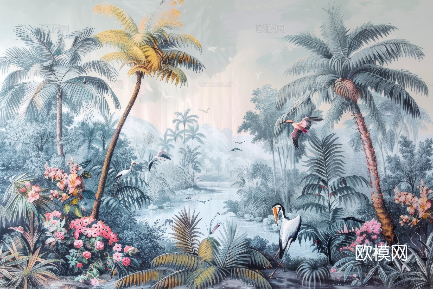 欧式田园热带雨林壁纸下载（渲染图4）