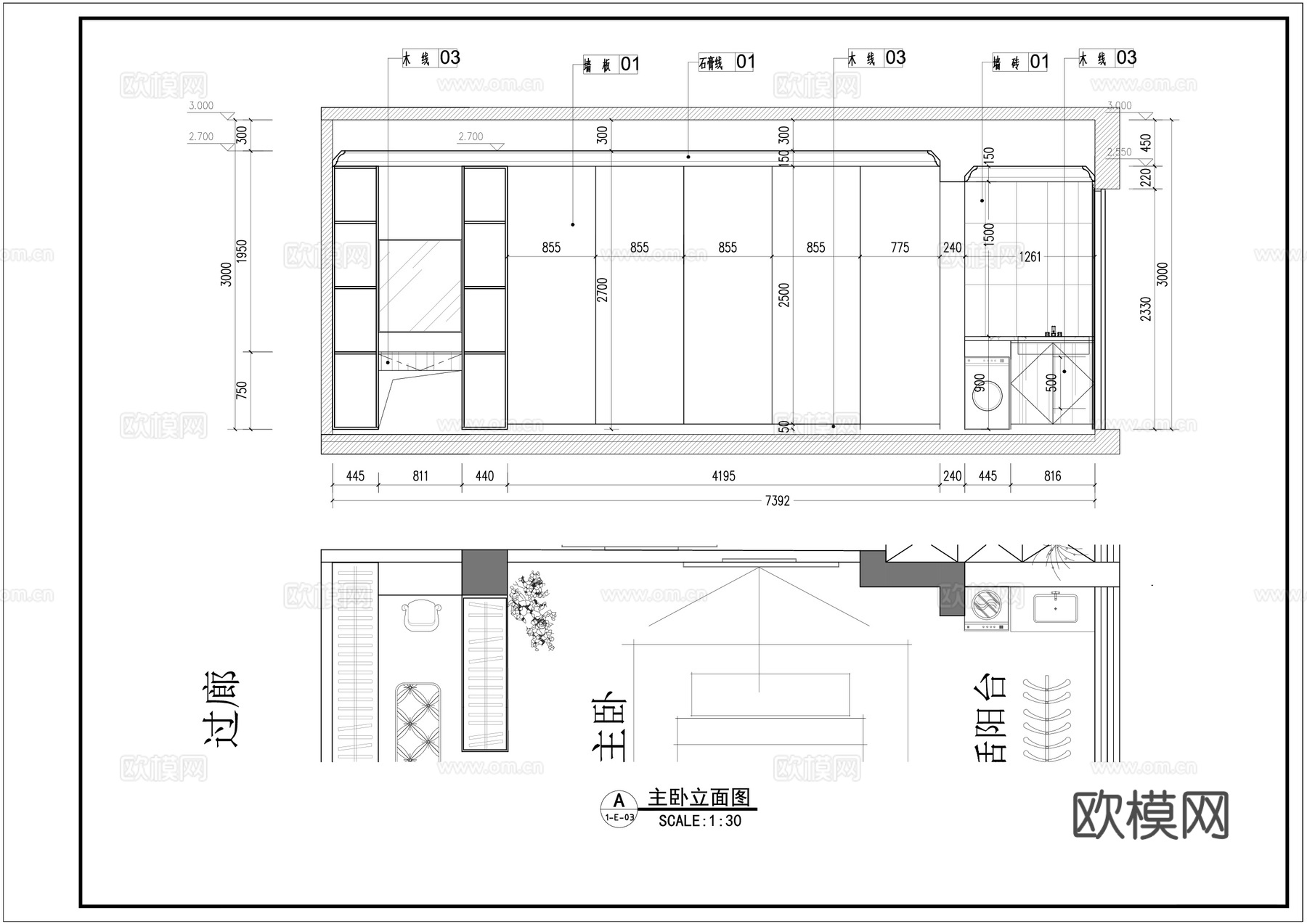 家装客餐厅立面和节点cad施工图